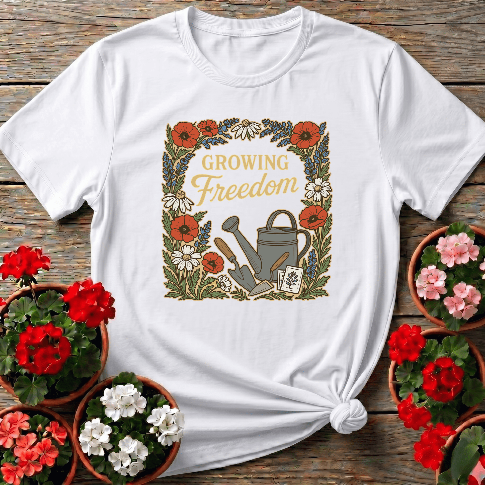 Growing Freedom Vintage Floral T-shirt - GardeningTshirts