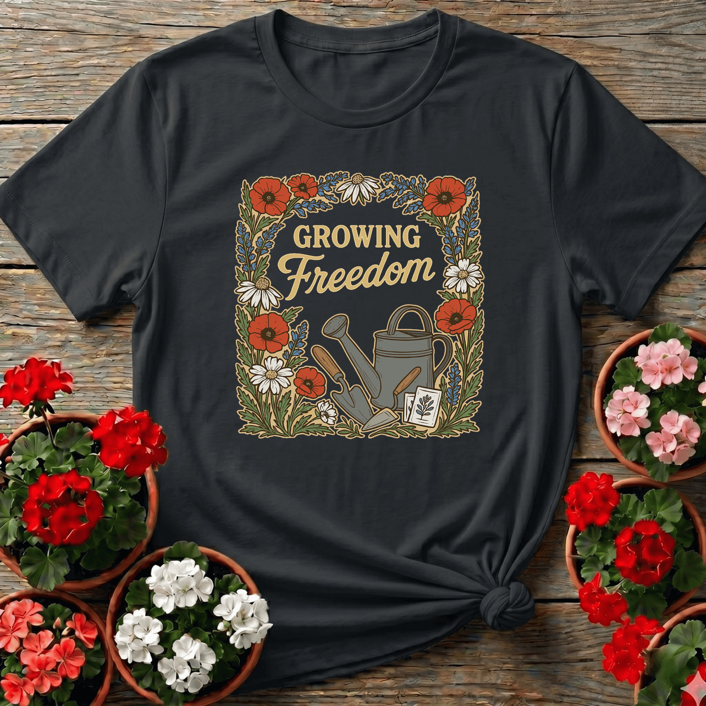 Growing Freedom Vintage Floral T-shirt - GardeningTshirts