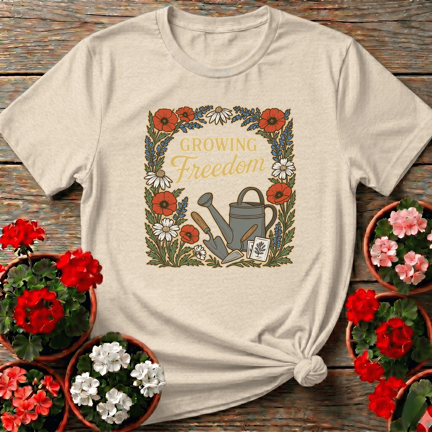 Growing Freedom Vintage Floral T-shirt - GardeningTshirts