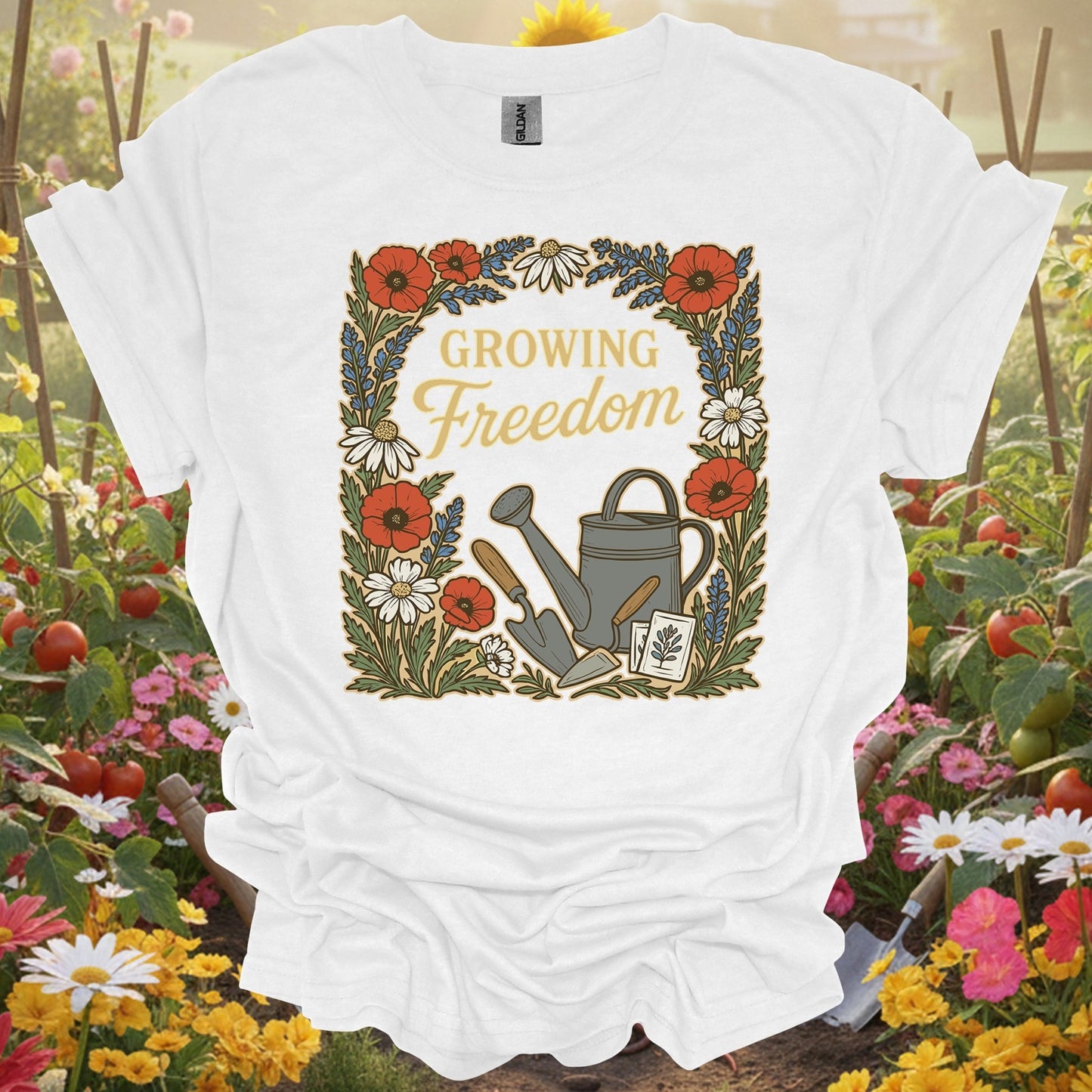 "Growing Freedom" Vintage Floral T-Shirt - GardeningTshirts