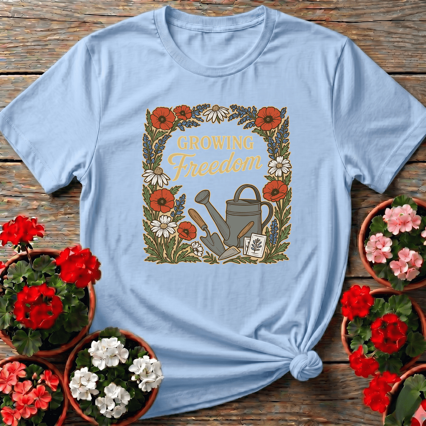 Growing Freedom Vintage Floral T-shirt - GardeningTshirts
