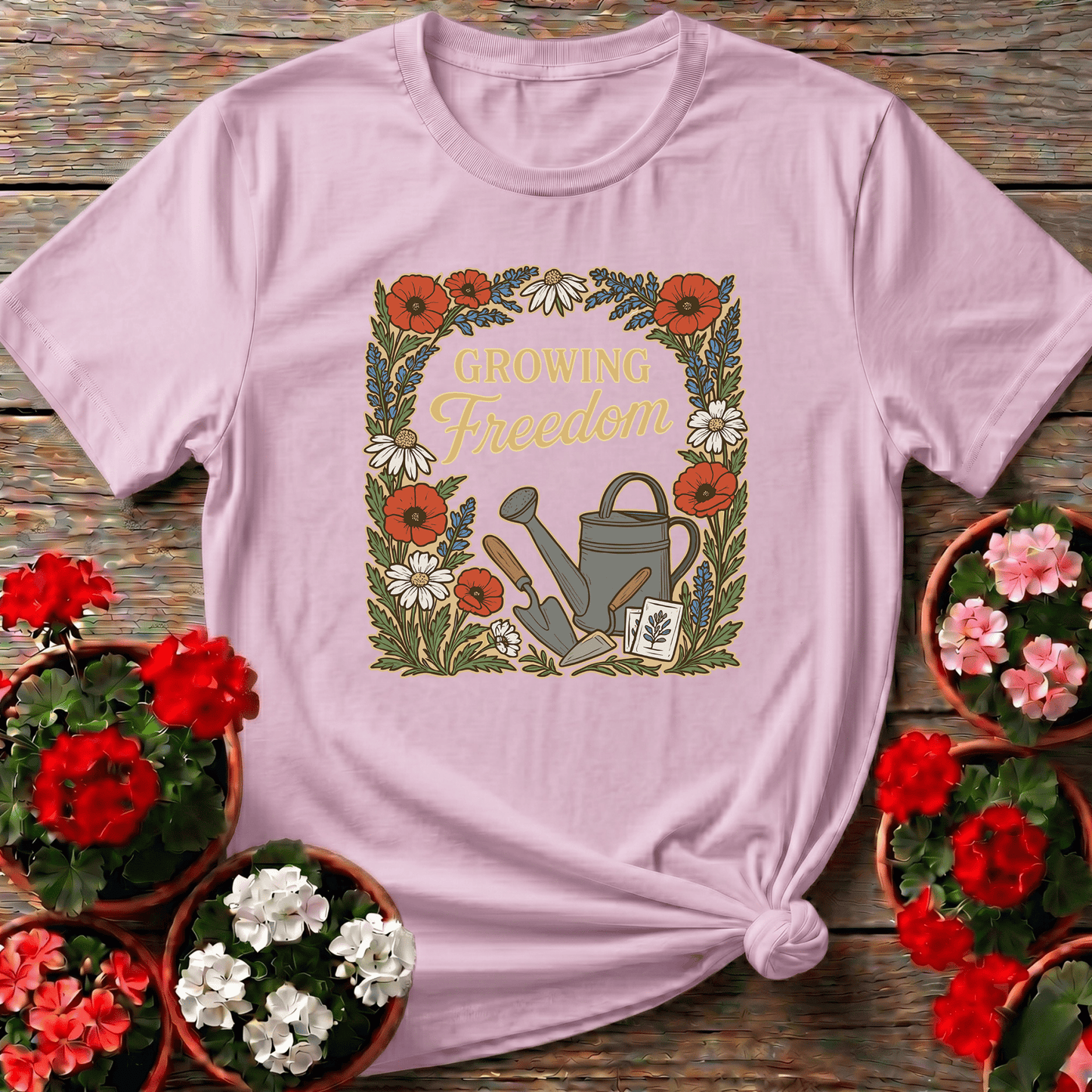 Growing Freedom Vintage Floral T-shirt - GardeningTshirts