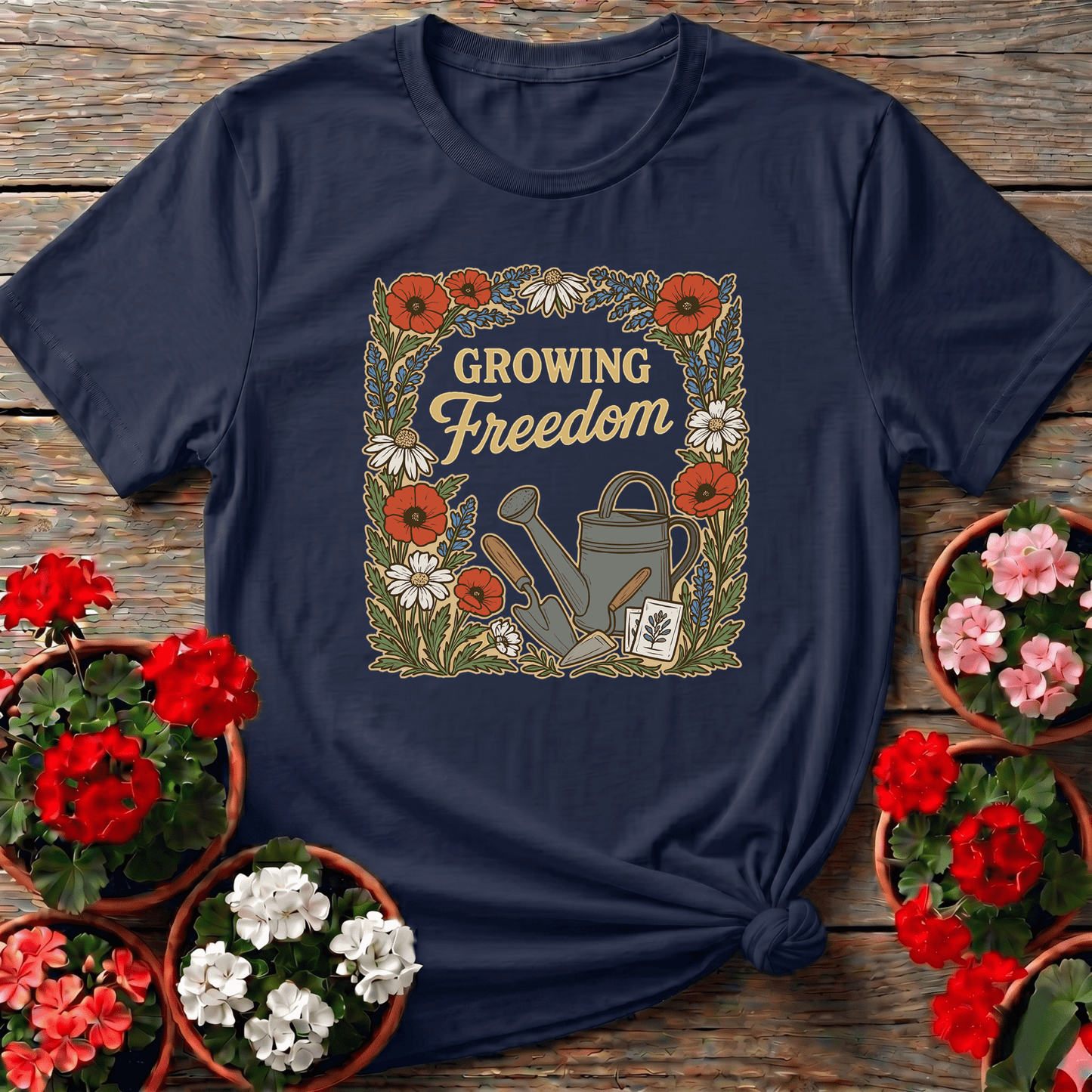 Growing Freedom Vintage Floral T-shirt - GardeningTshirts