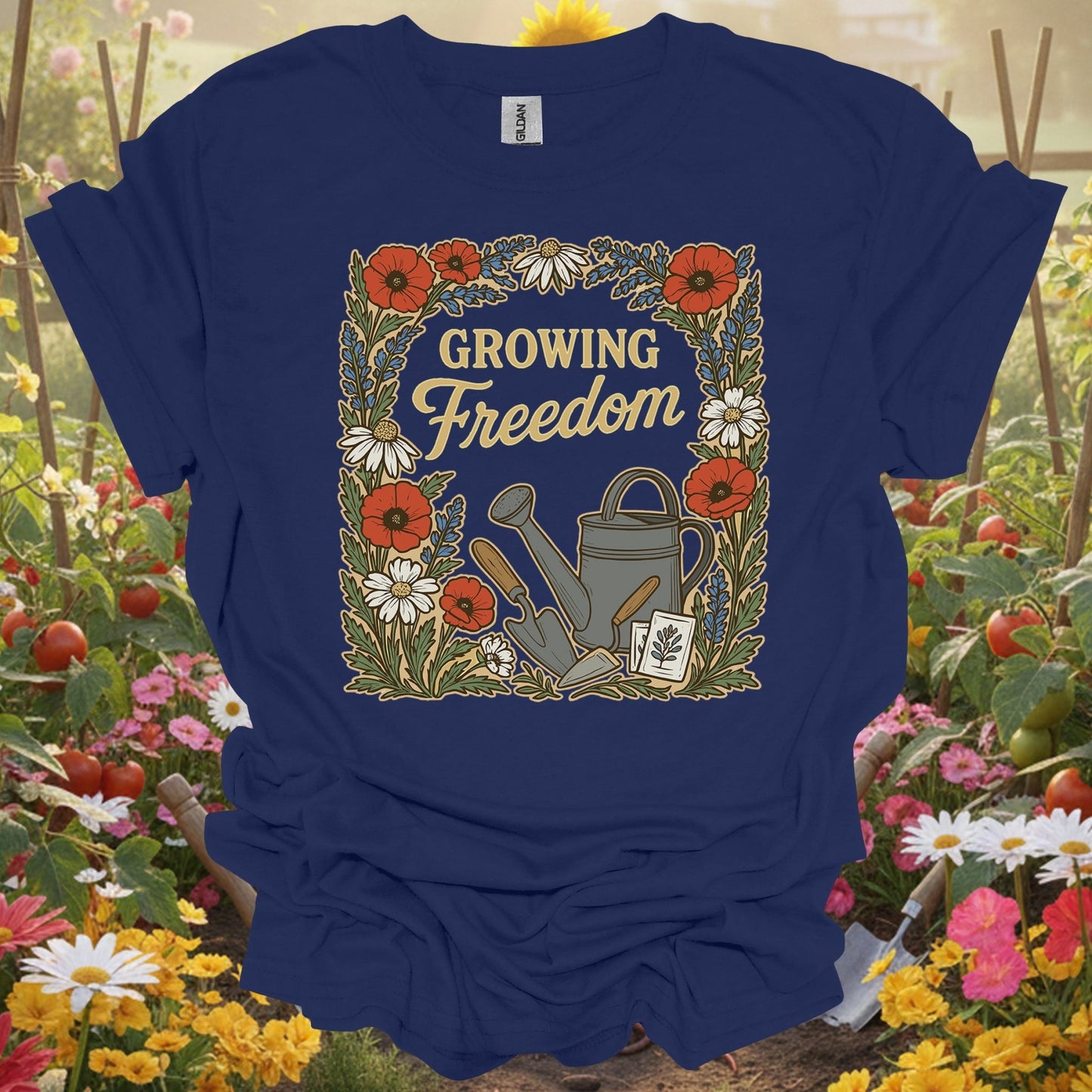 "Growing Freedom" Vintage Floral T-Shirt - GardeningTshirts
