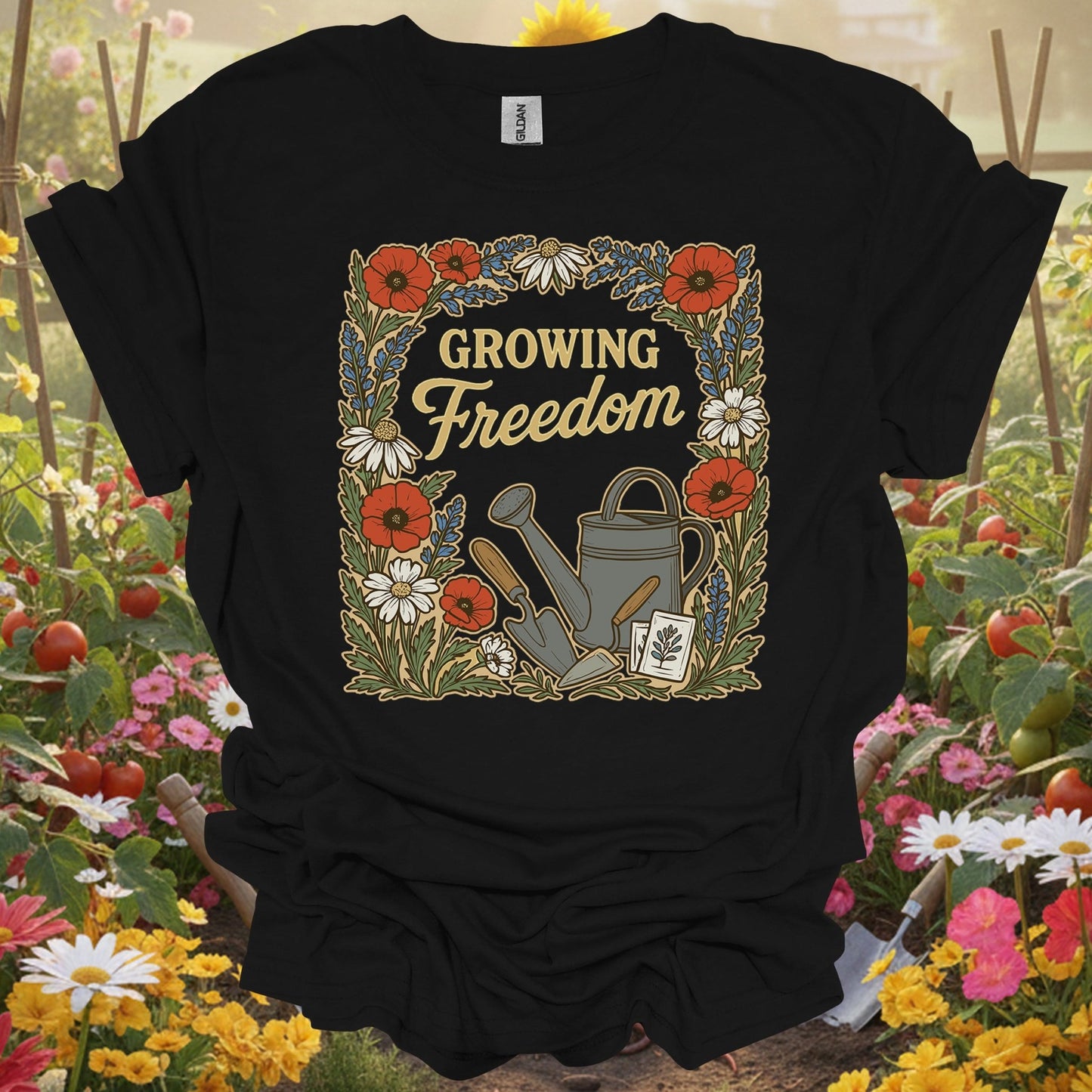 "Growing Freedom" Vintage Floral T-Shirt - GardeningTshirts