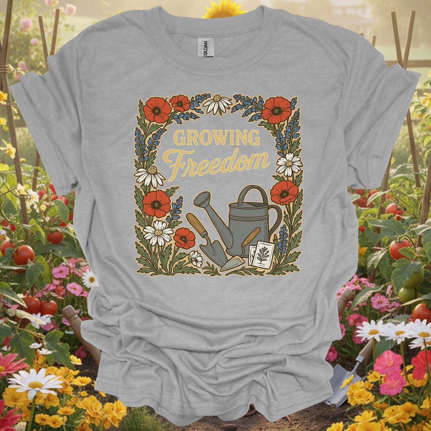 "Growing Freedom" Vintage Floral T-Shirt - GardeningTshirts