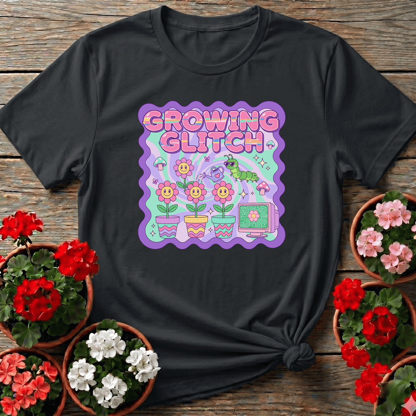 Growing Glitch Retro Gardening Tee for Plant Lovers - GardeningTshirts