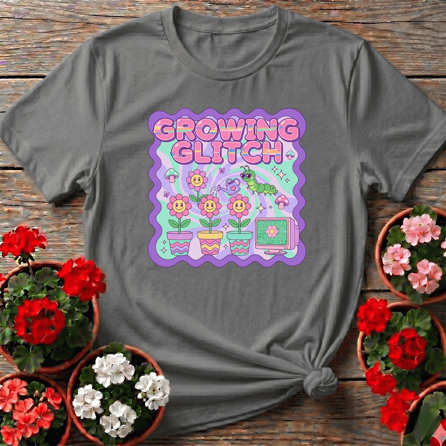 Growing Glitch Retro Gardening Tee for Plant Lovers - GardeningTshirts