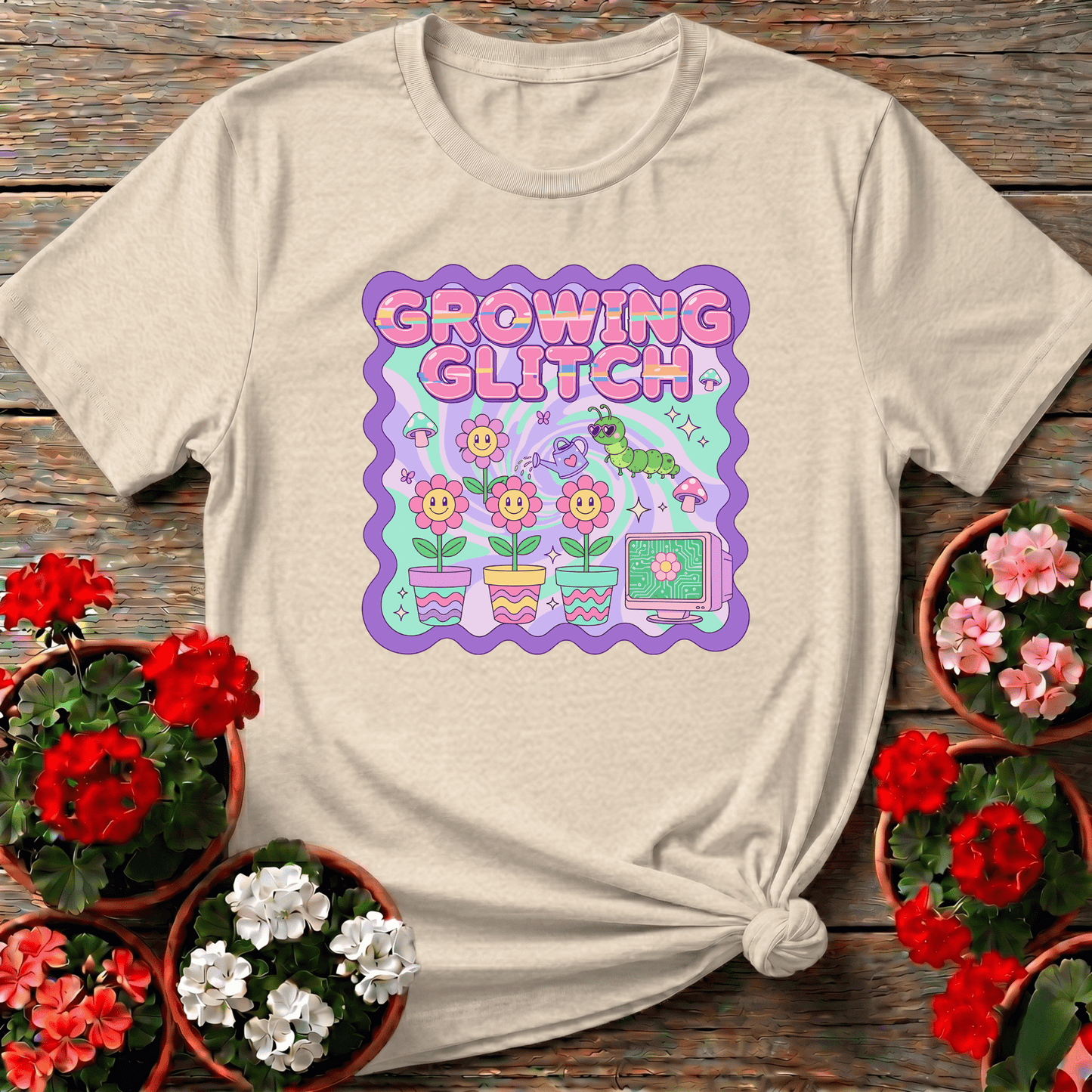 Growing Glitch Retro Gardening Tee for Plant Lovers - GardeningTshirts