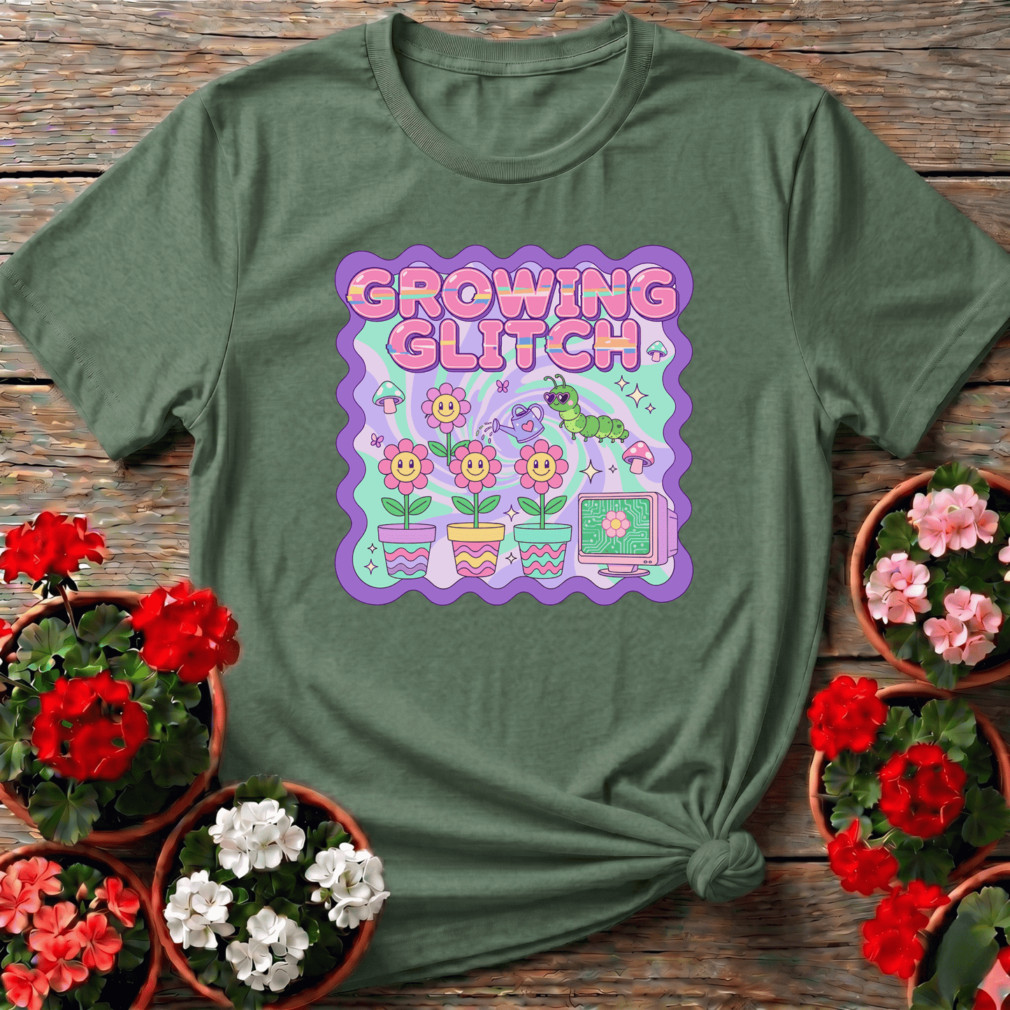 Growing Glitch Retro Gardening Tee for Plant Lovers - GardeningTshirts