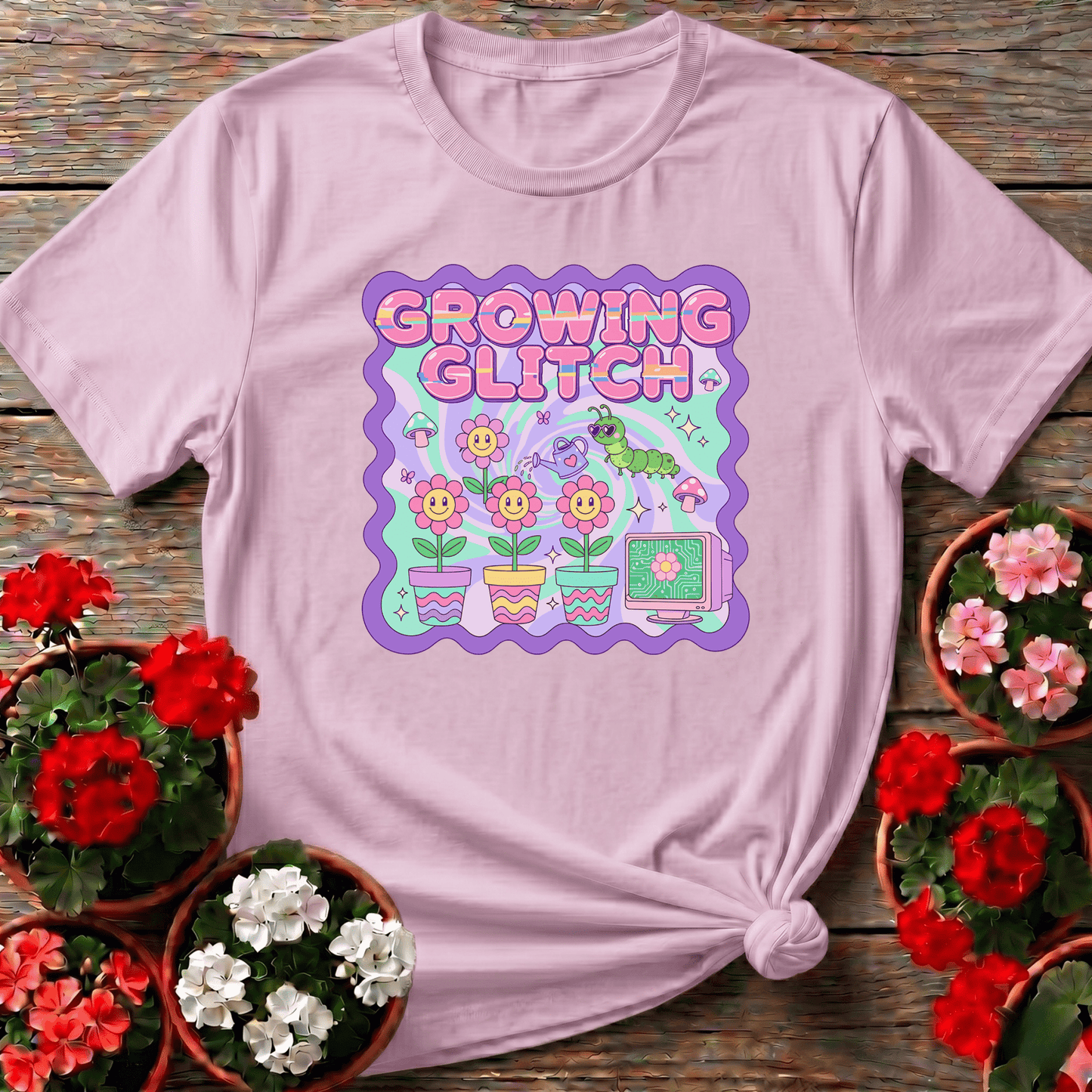 Growing Glitch Retro Gardening Tee for Plant Lovers - GardeningTshirts