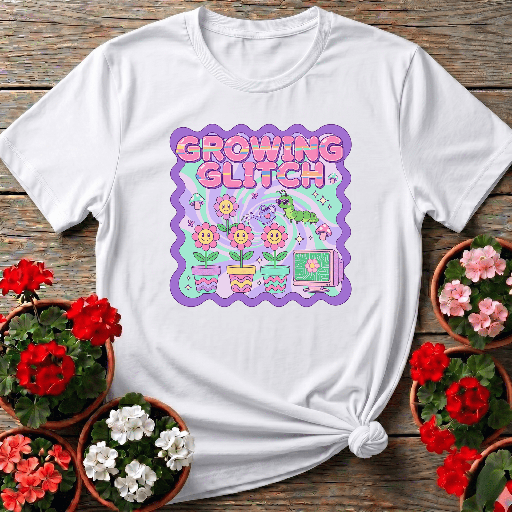 Growing Glitch Retro Gardening Tee for Plant Lovers - GardeningTshirts