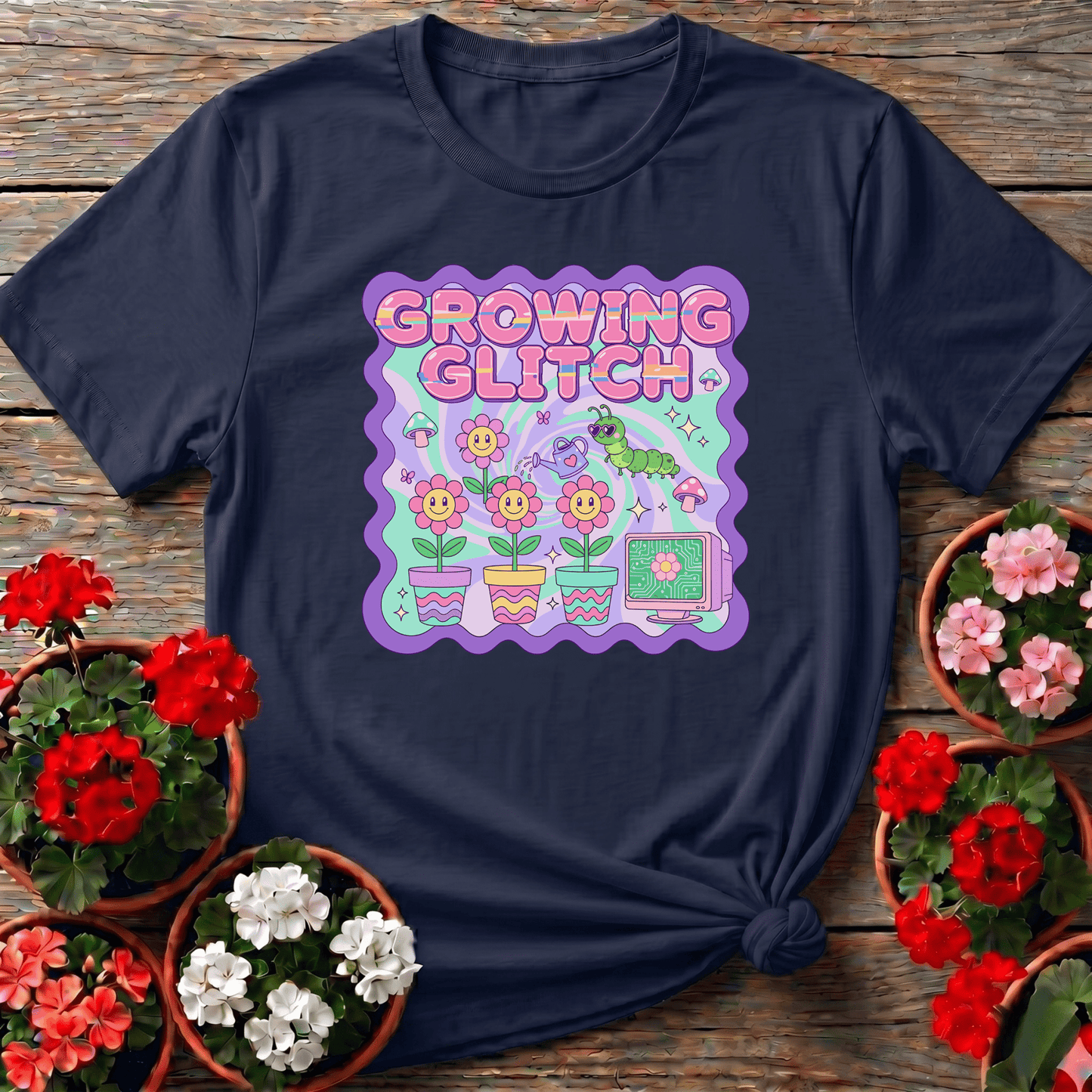 Growing Glitch Retro Gardening Tee for Plant Lovers - GardeningTshirts