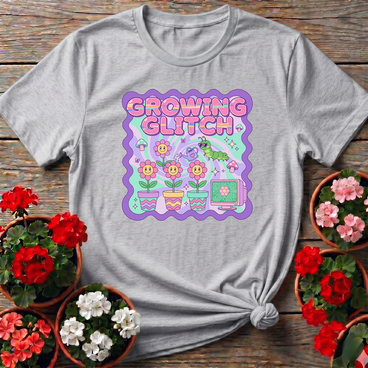 Growing Glitch Retro Gardening Tee for Plant Lovers - GardeningTshirts