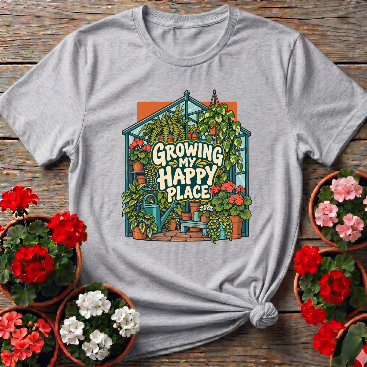 Growing My Happy Place Greenhouse Gardening T-Shirt - GardeningTshirts