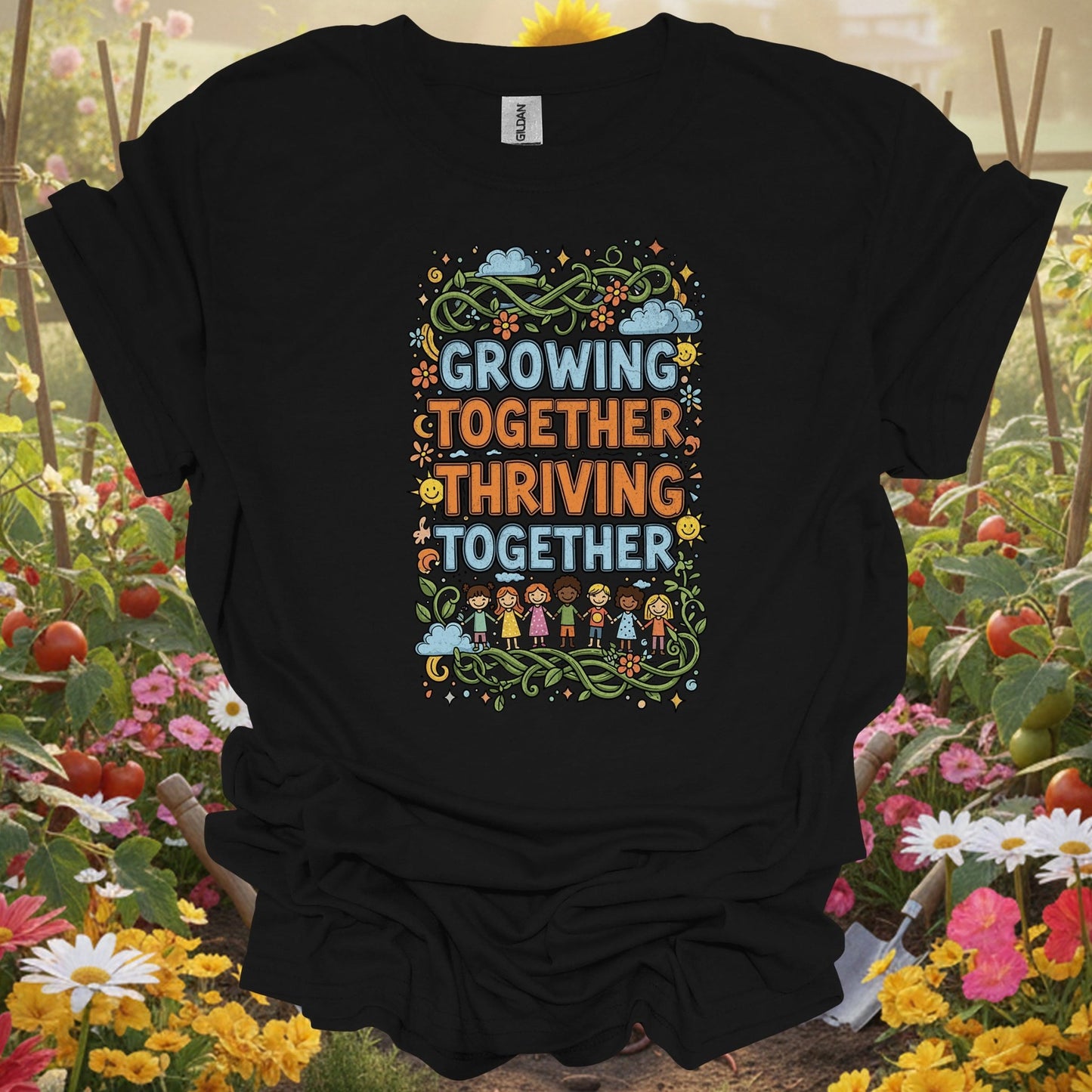 "Growing Together Thriving Together" Community Gardening T-Shirt - GardeningTshirts