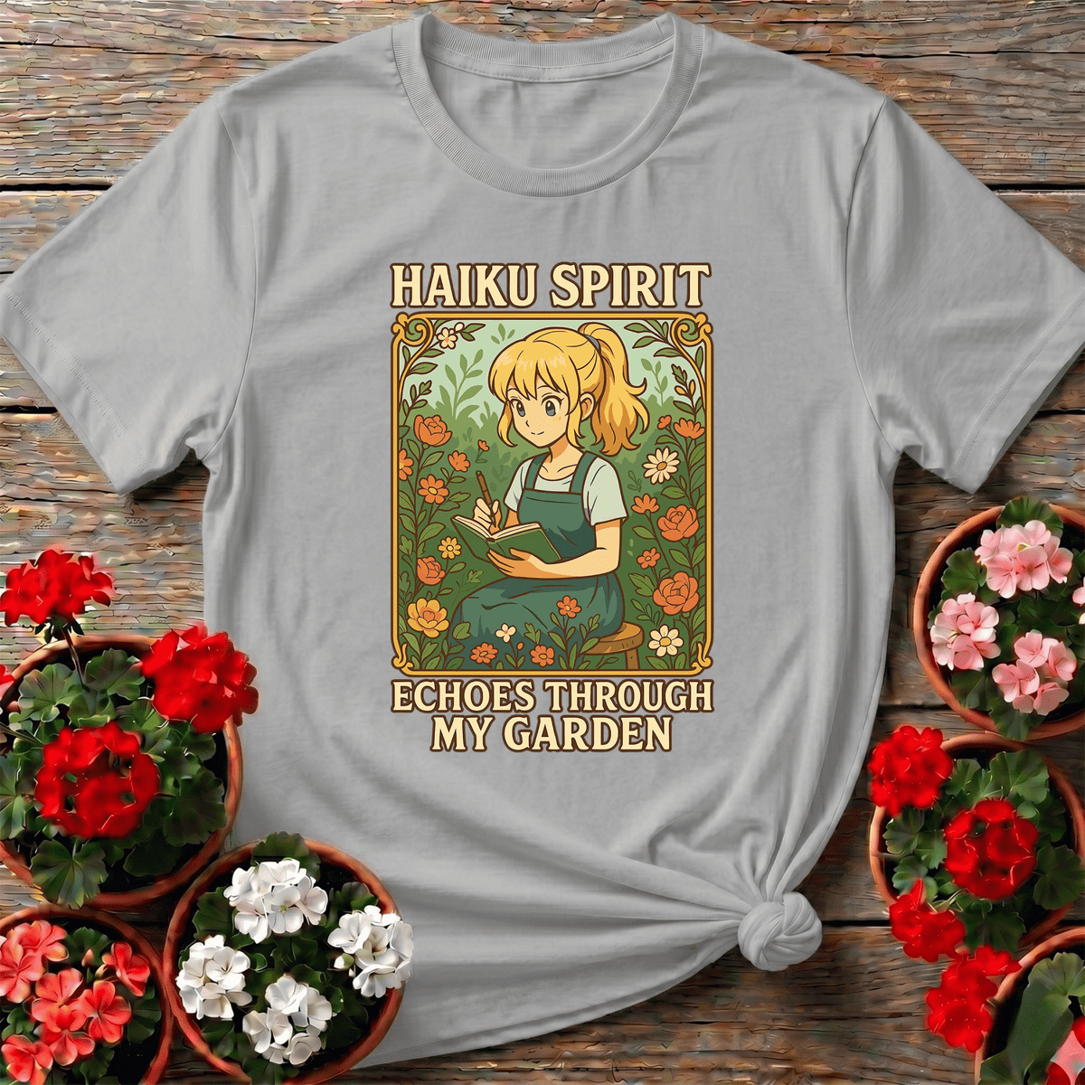 Haiku Spirit Echoes Inspirational Floral Garden Tee - GardeningTshirts