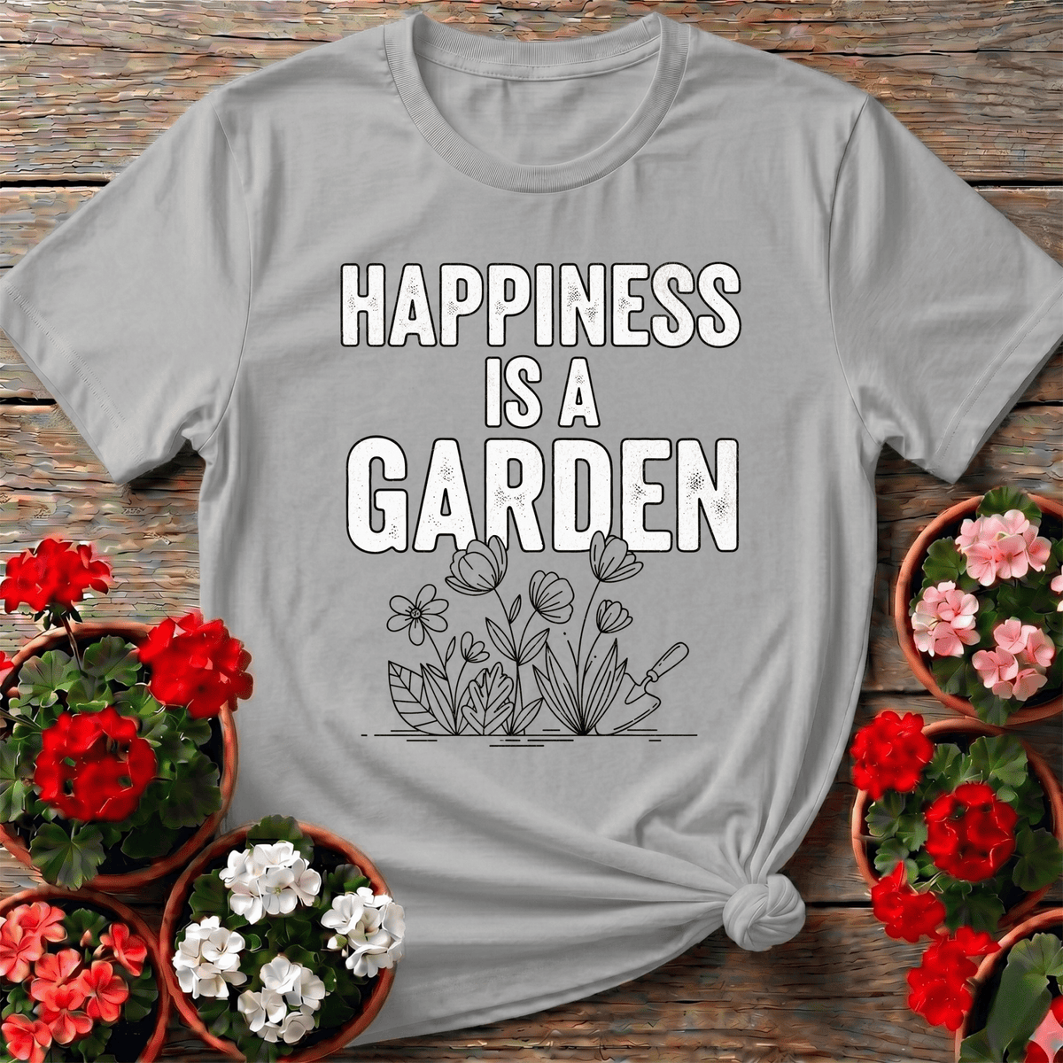 Happiness Is A Garden Line Art Tee - GardeningTshirts