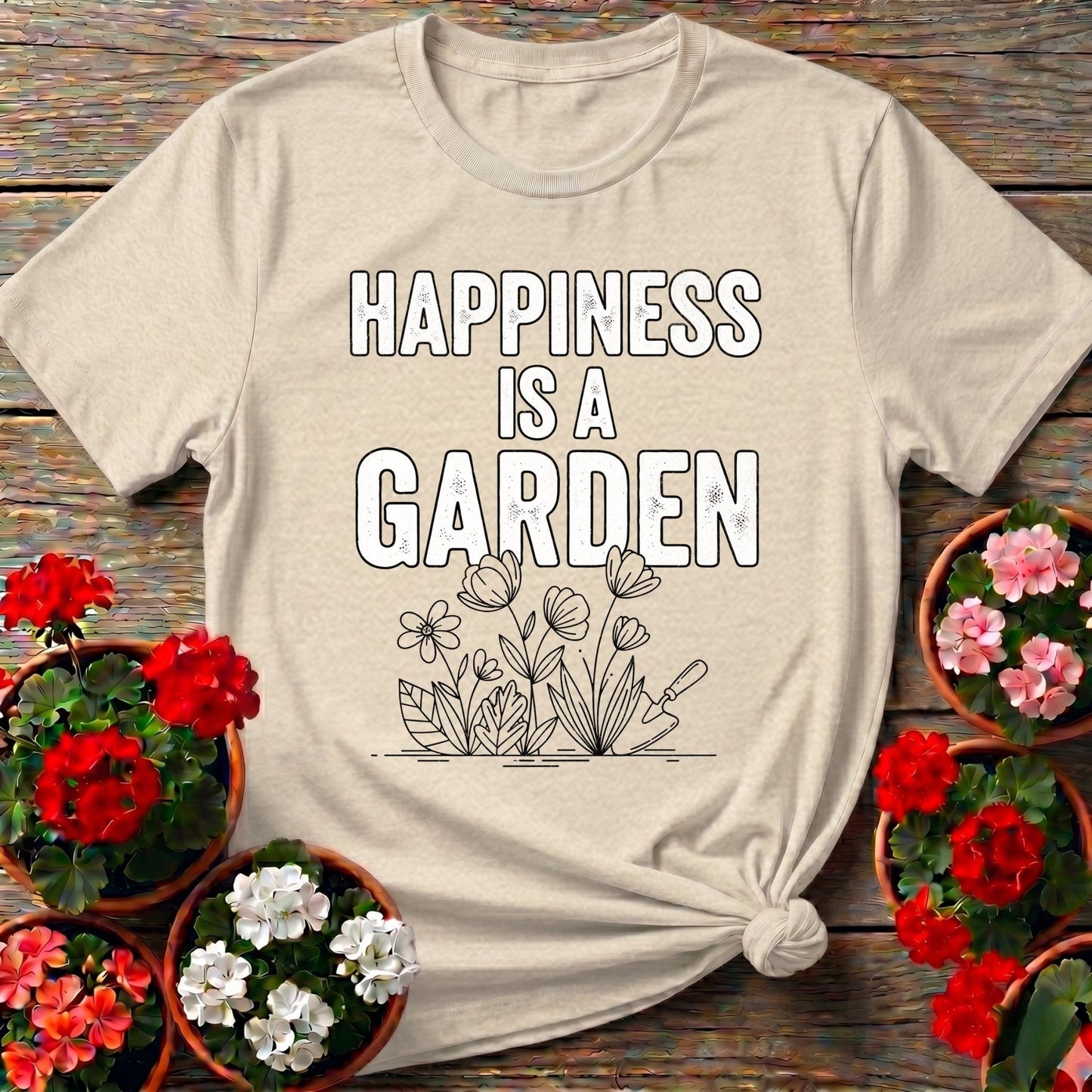 Happiness Is A Garden Line Art Tee - GardeningTshirts