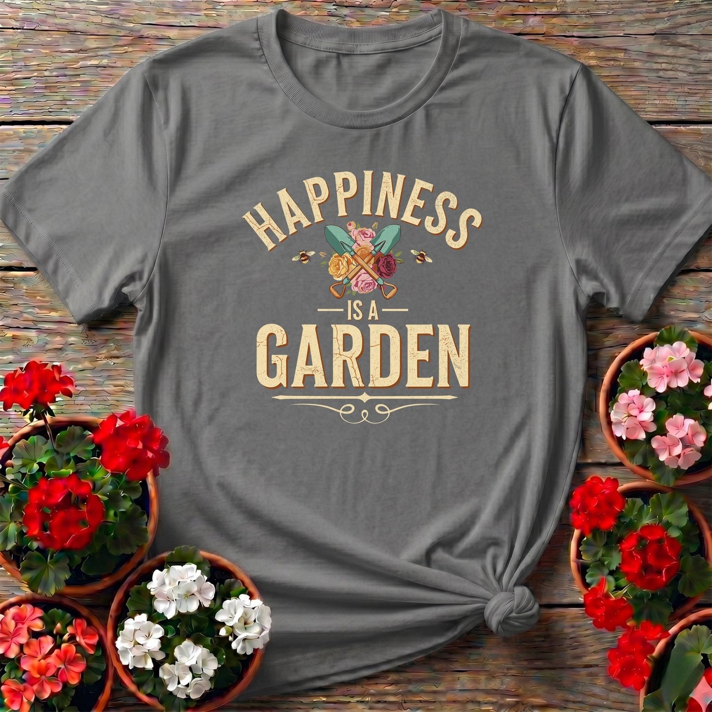Happiness Is A Garden Vintage Floral T-shirt - GardeningTshirts
