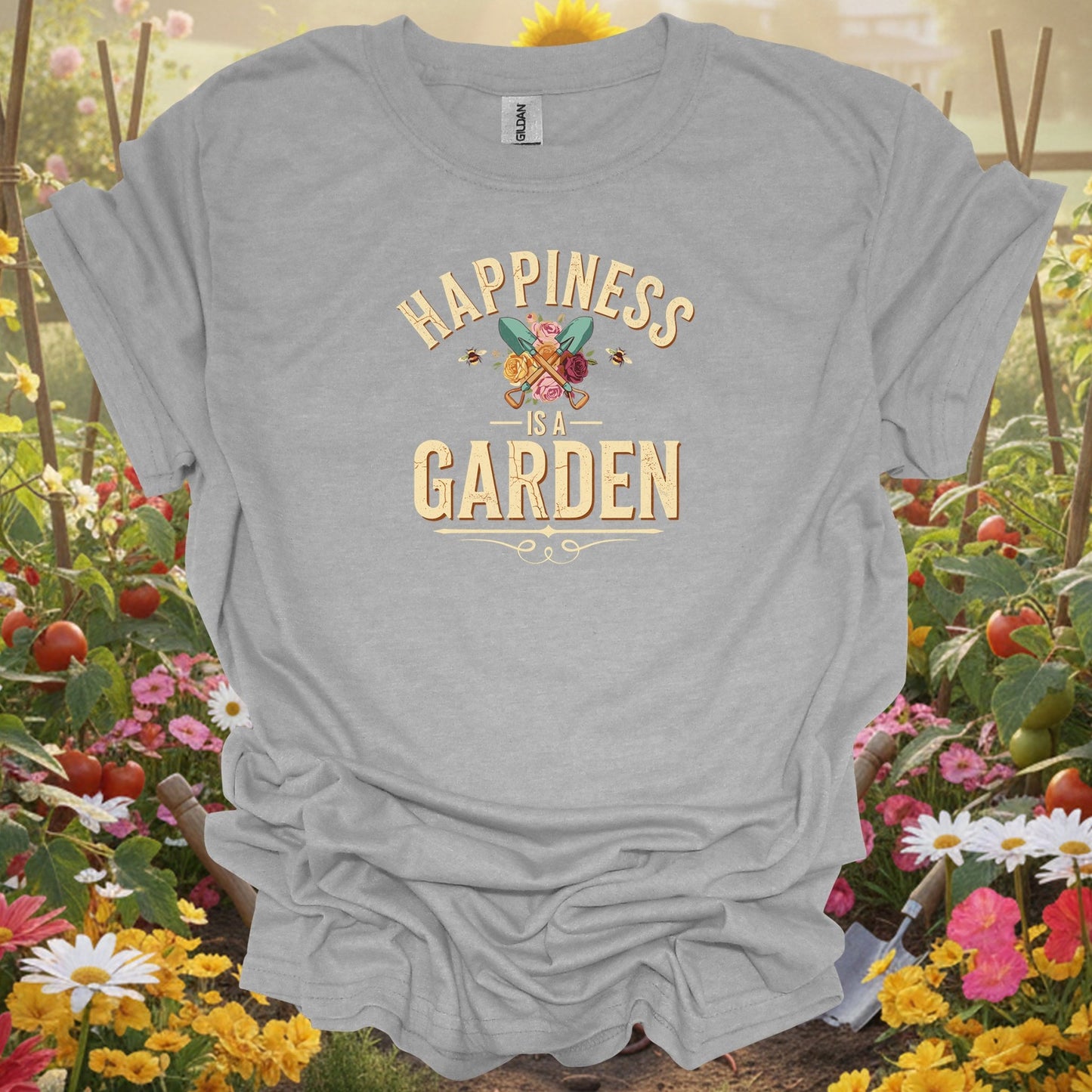 Black happiness is a garden gardening shirt for mindful gardeners, vintage art fans, wellness seekers, nature lovers, and ...
