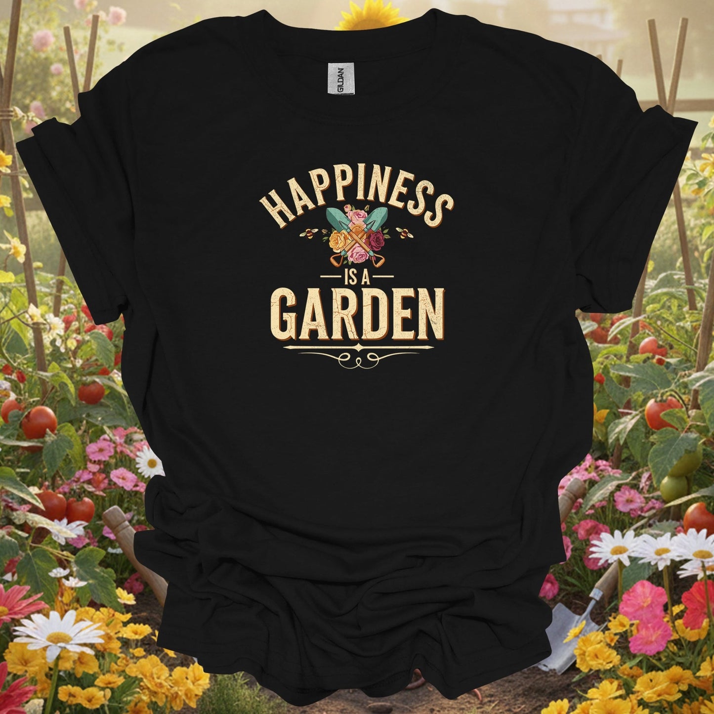 Light blue happiness is a garden gardening shirt for mindful gardeners, vintage art fans, wellness seekers, nature lovers,...