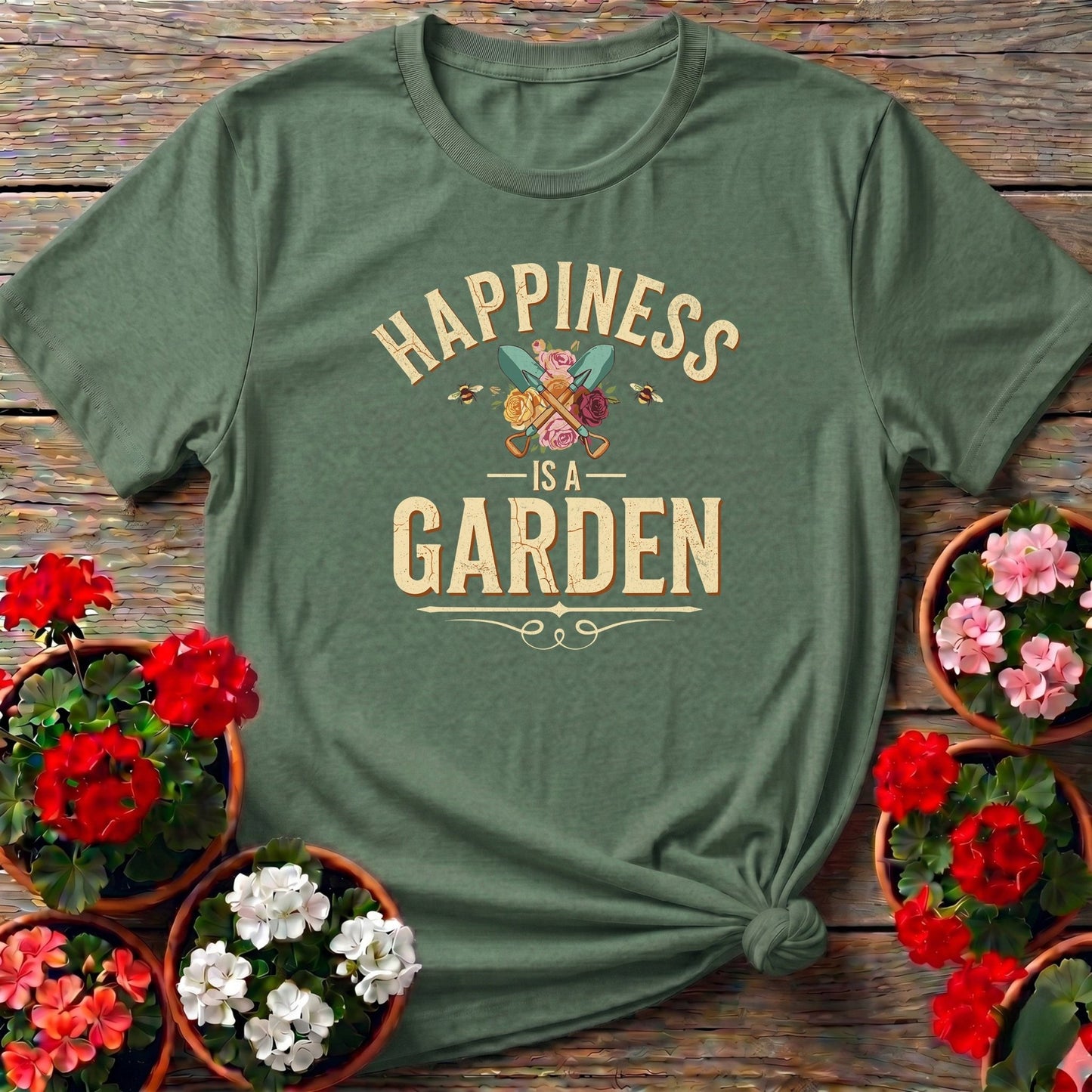 Happiness Is A Garden Vintage Floral T-shirt - GardeningTshirts