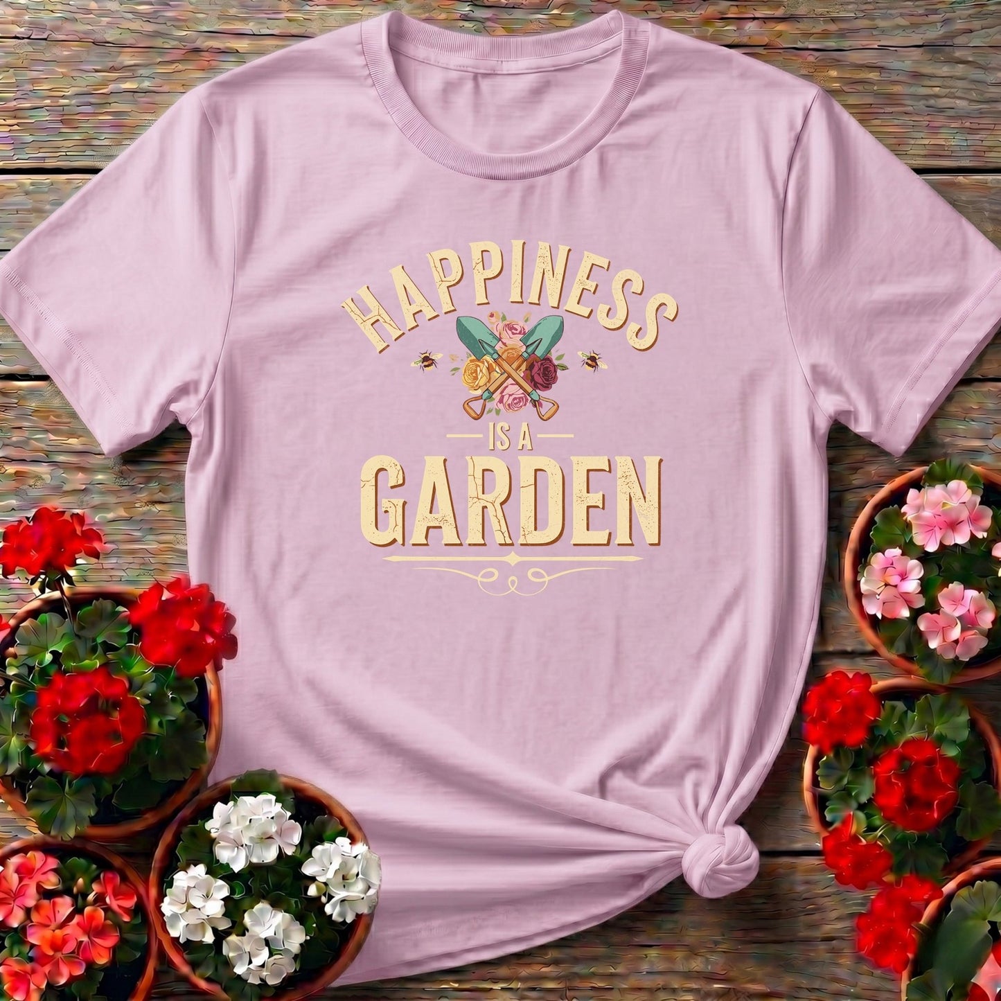 Happiness Is A Garden Vintage Floral T-shirt - GardeningTshirts
