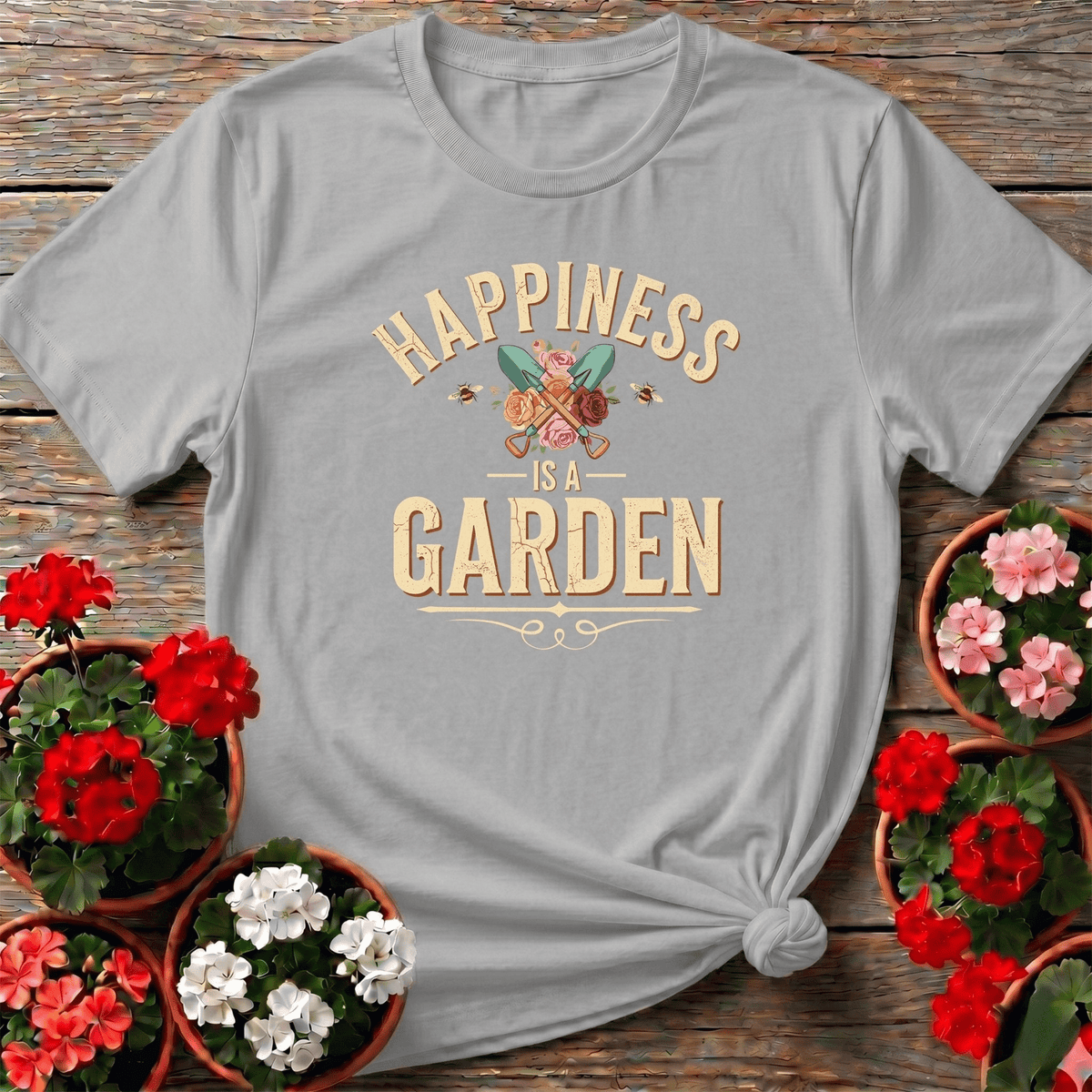 Happiness Is A Garden Vintage Floral T-shirt - GardeningTshirts