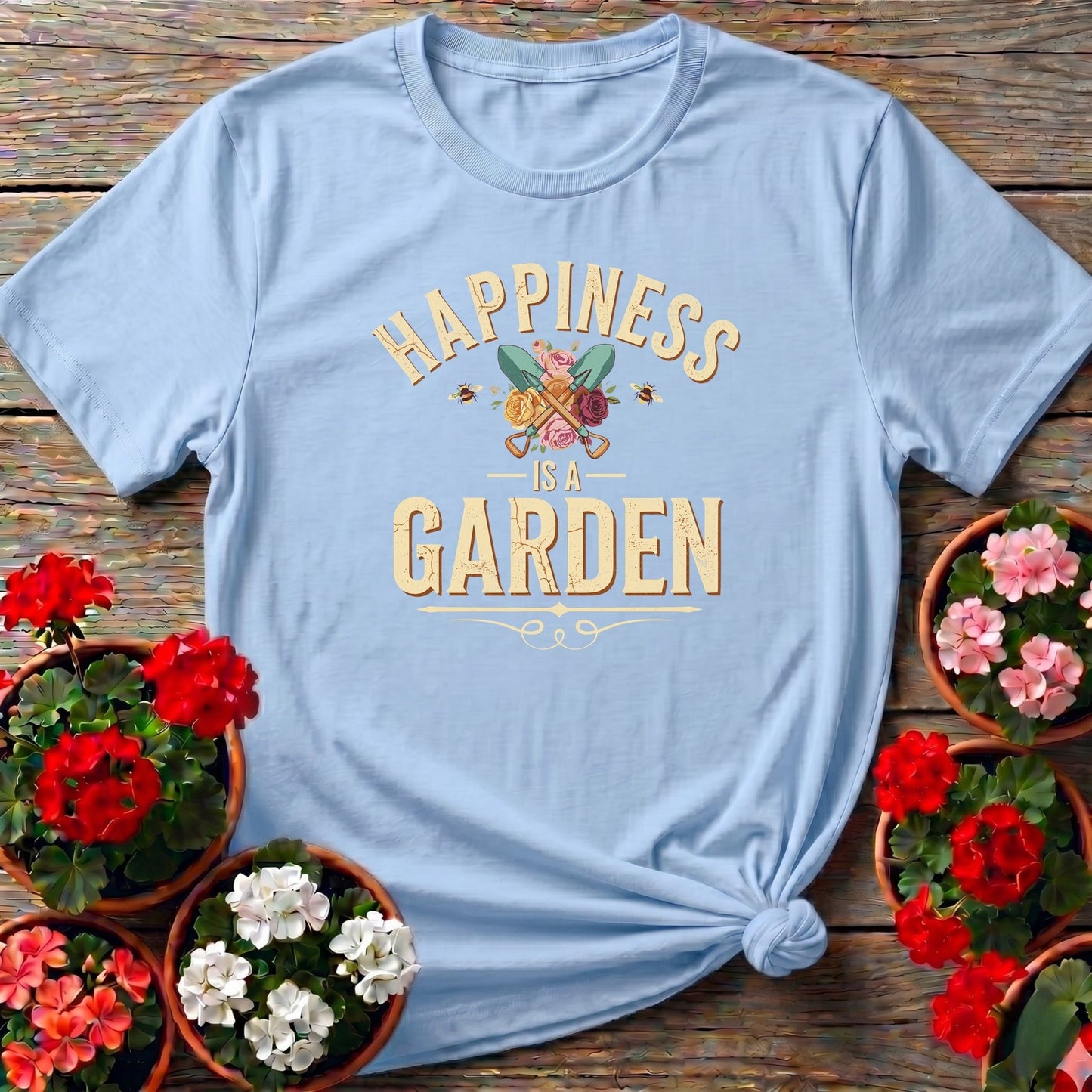 Happiness Is A Garden Vintage Floral T-shirt - GardeningTshirts