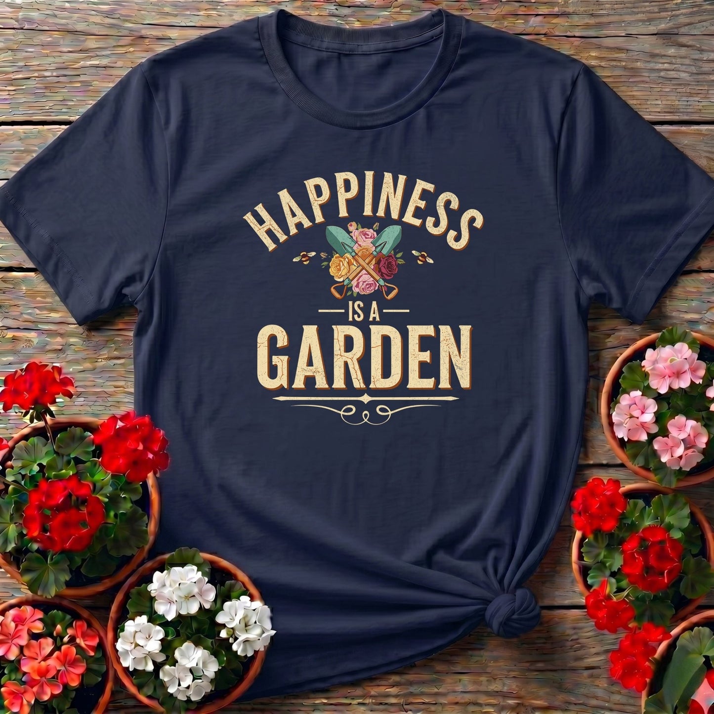 Happiness Is A Garden Vintage Floral T-shirt - GardeningTshirts