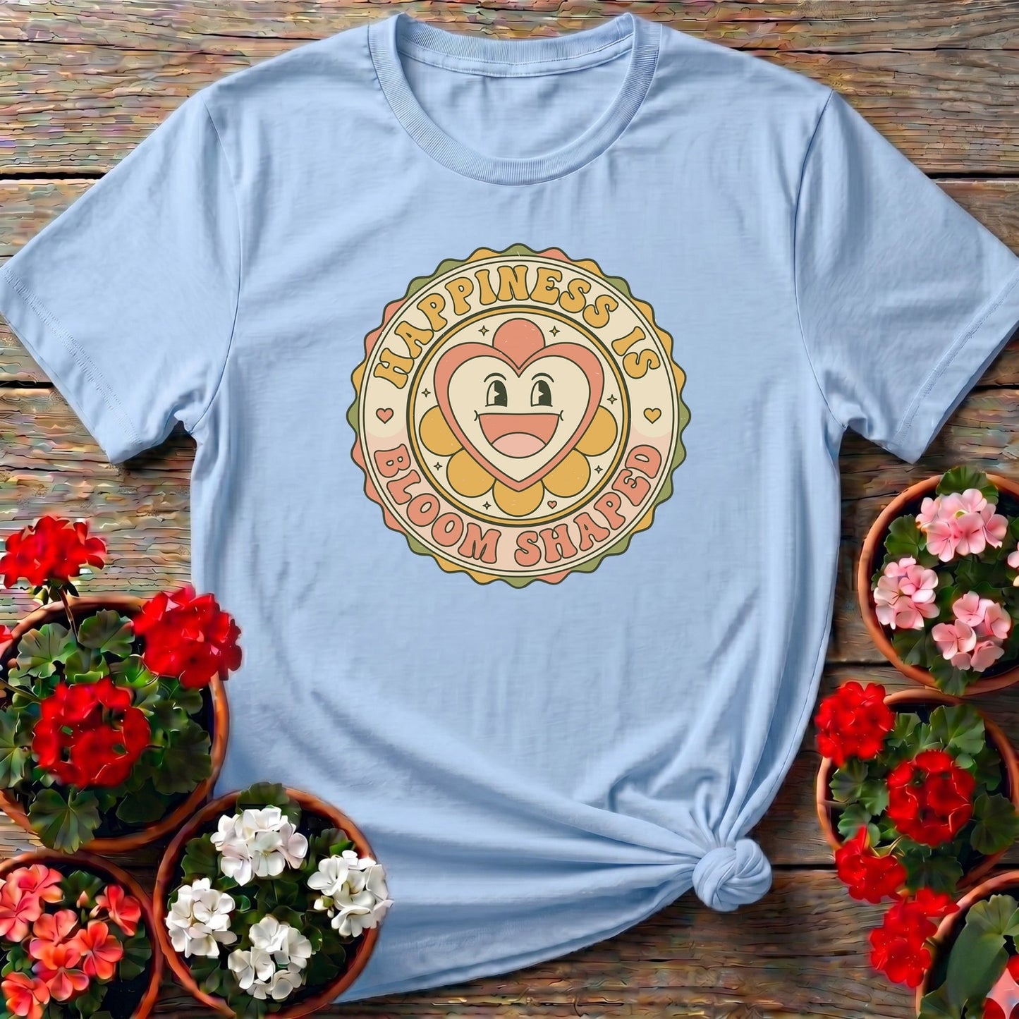 Happiness Is Bloom Shaped Retro Flower T-shirt - GardeningTshirts