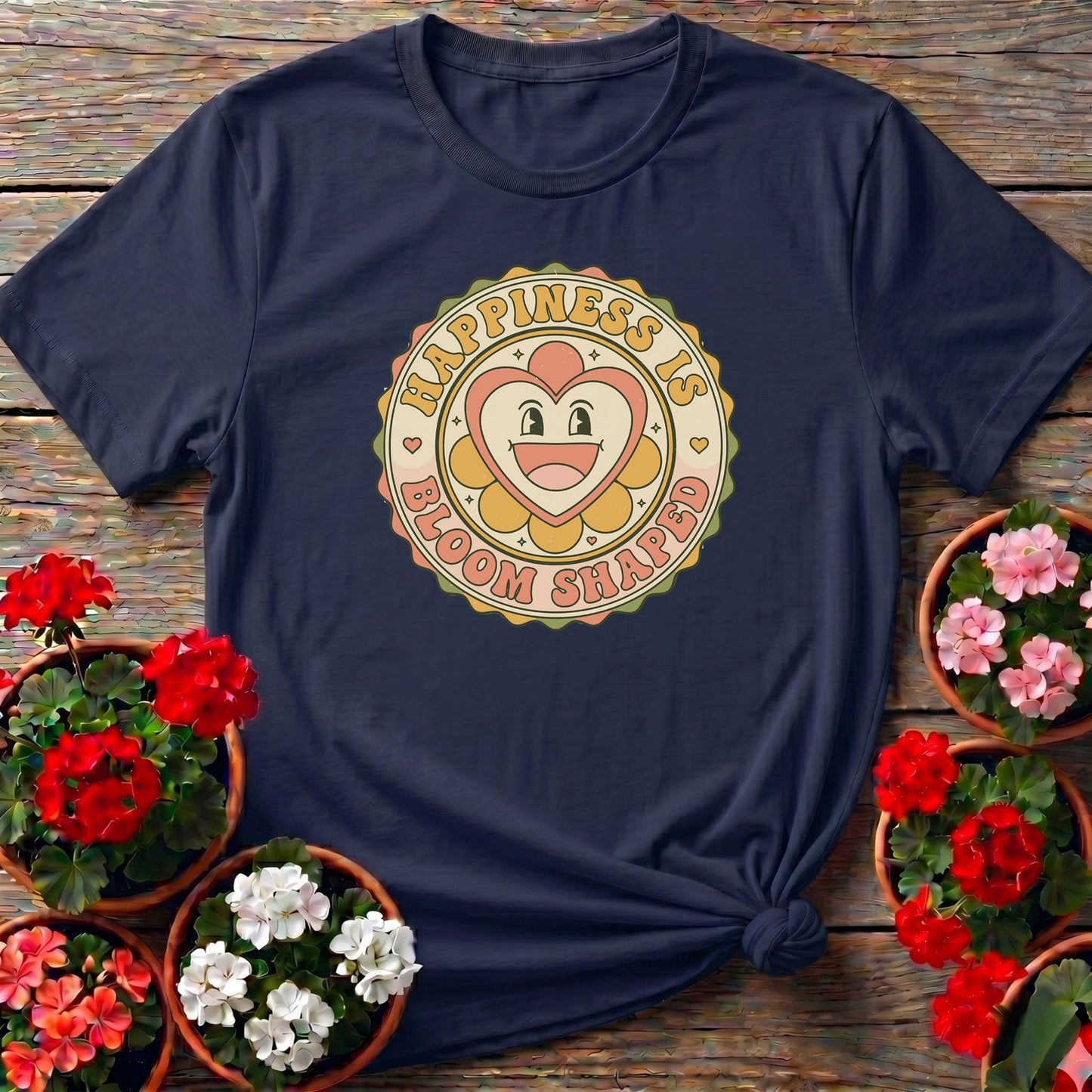 Happiness Is Bloom Shaped Retro Flower T-shirt - GardeningTshirts