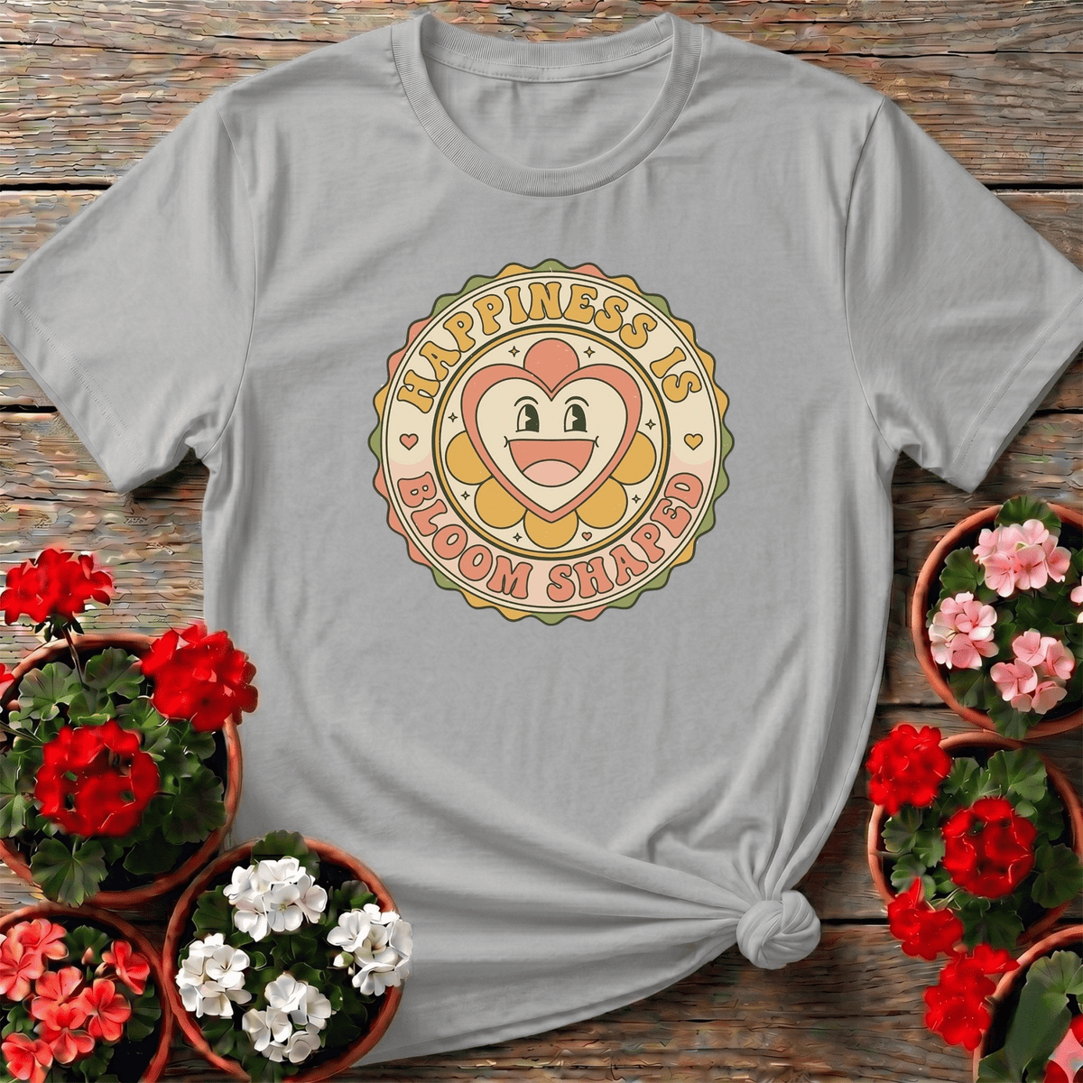 Happiness Is Bloom Shaped Retro Flower T-shirt - GardeningTshirts