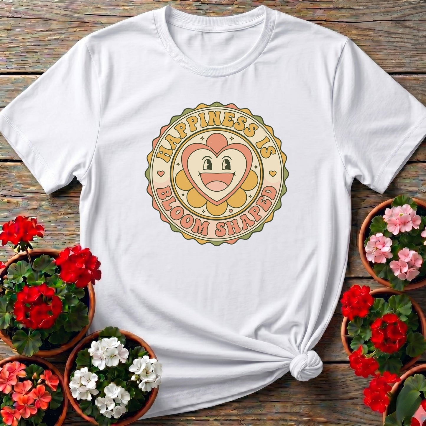 Happiness Is Bloom Shaped Retro Flower T-shirt - GardeningTshirts