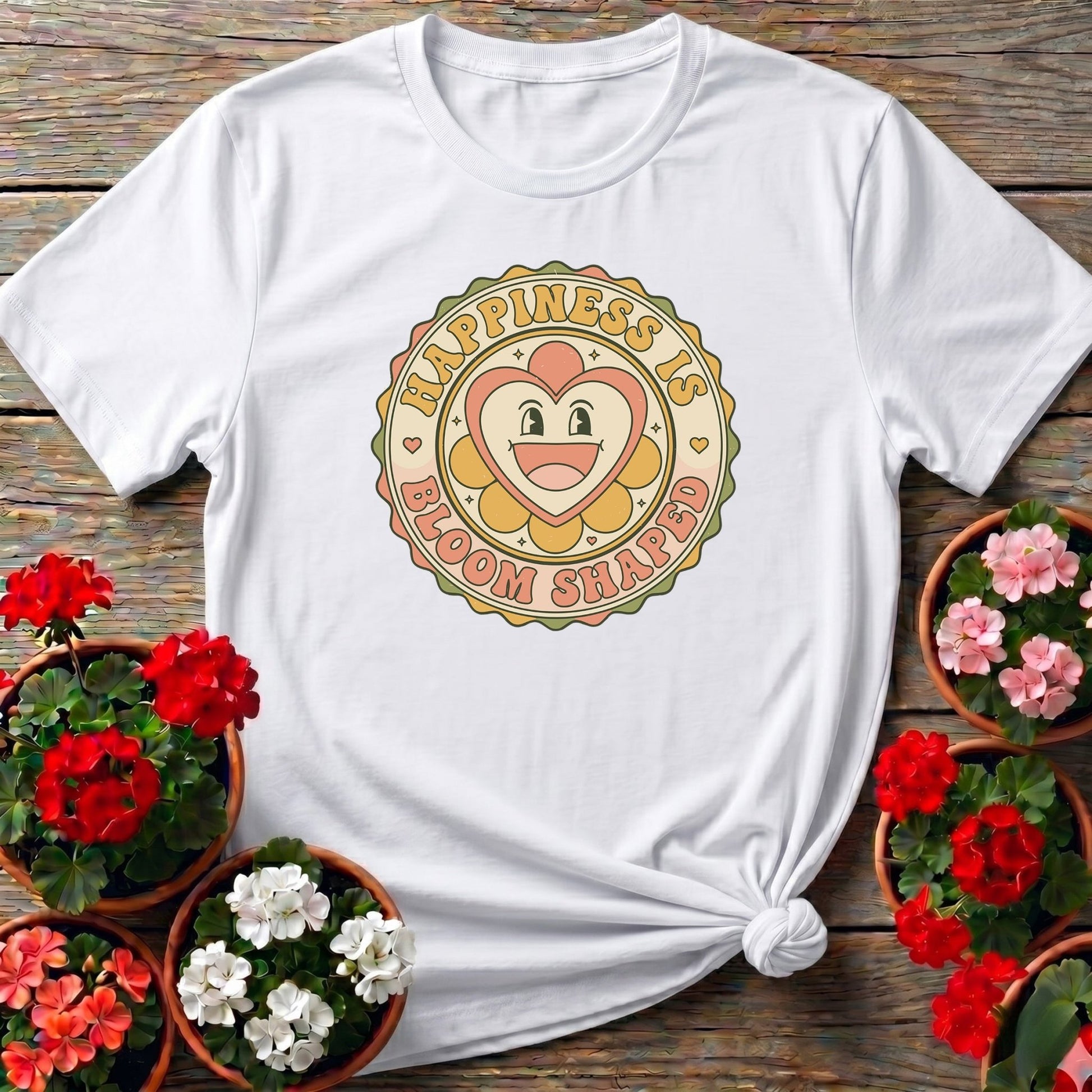 Happiness Is Bloom Shaped Retro Flower T-shirt - GardeningTshirts