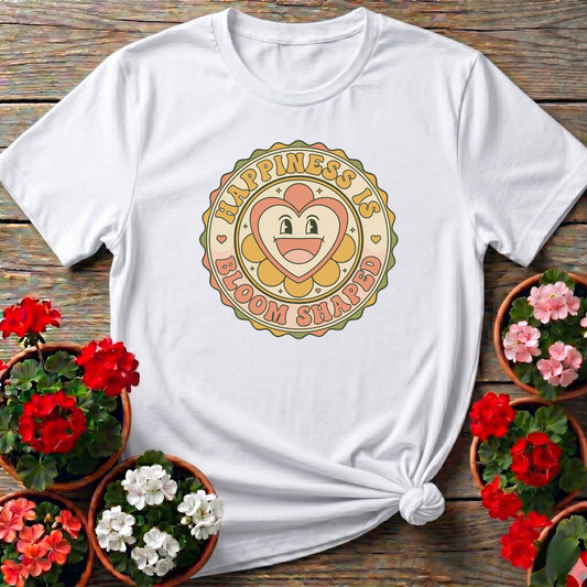 Happiness Is Bloom Shaped Retro Flower T-shirt - GardeningTshirts