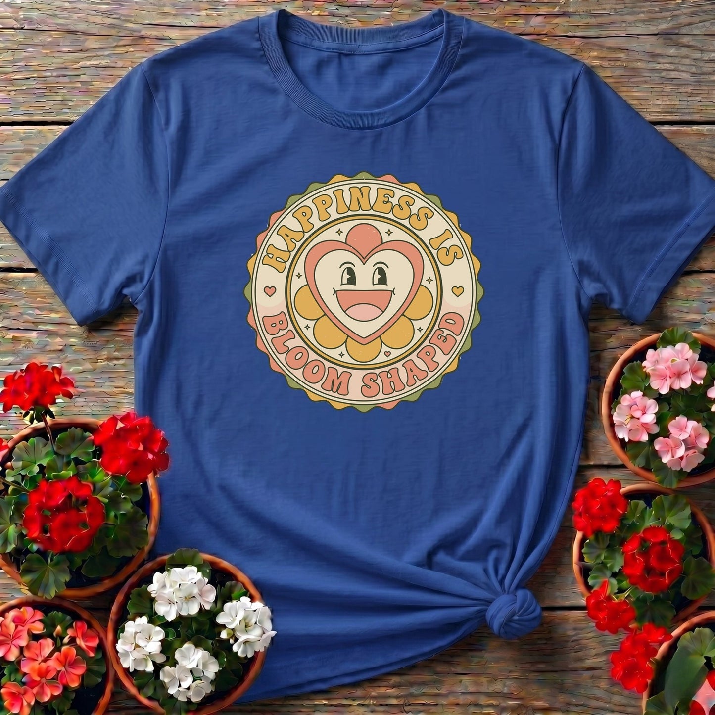Happiness Is Bloom Shaped Retro Flower T-shirt - GardeningTshirts