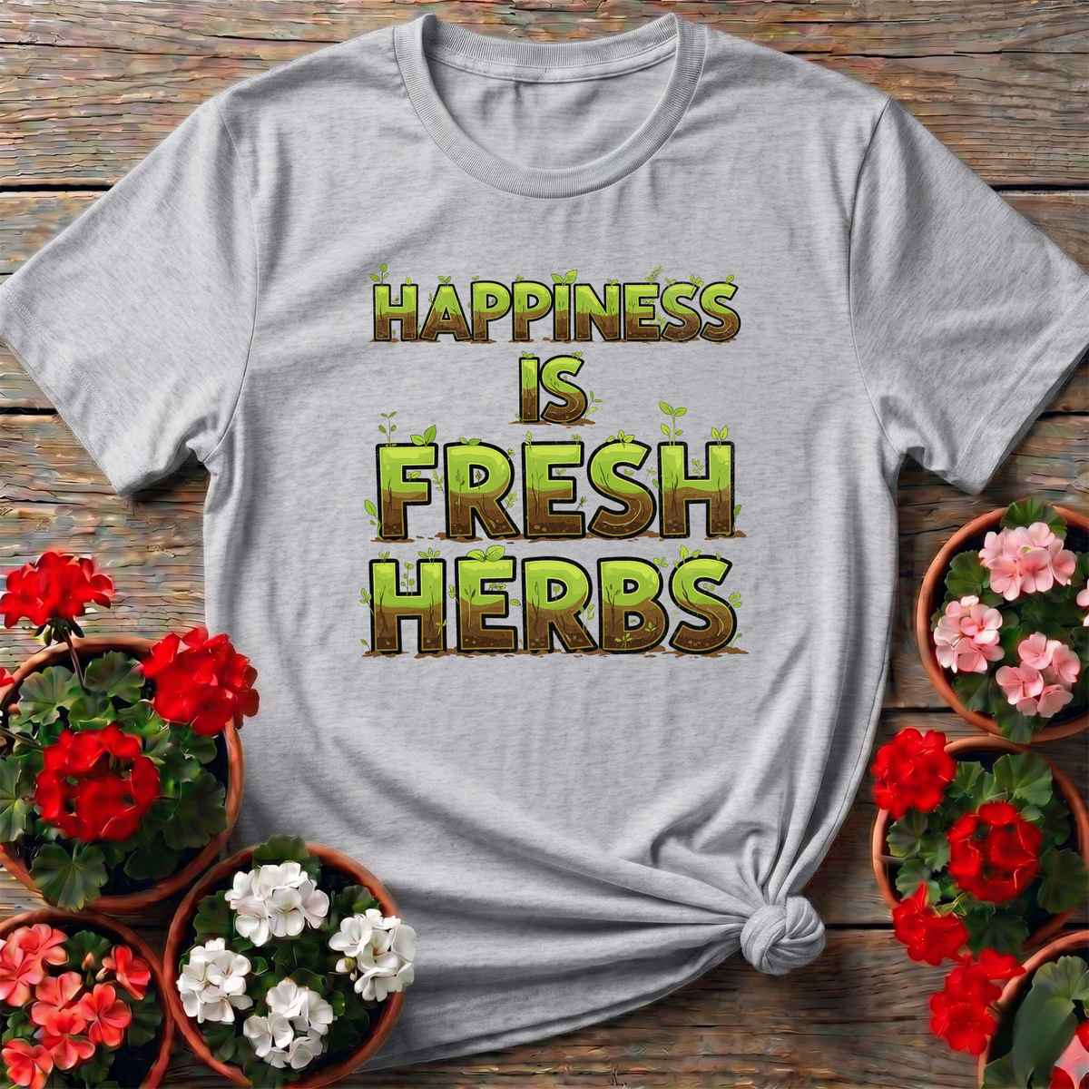 Happiness Is Fresh Herbs Kitchen Herb Grower Tee - GardeningTshirts