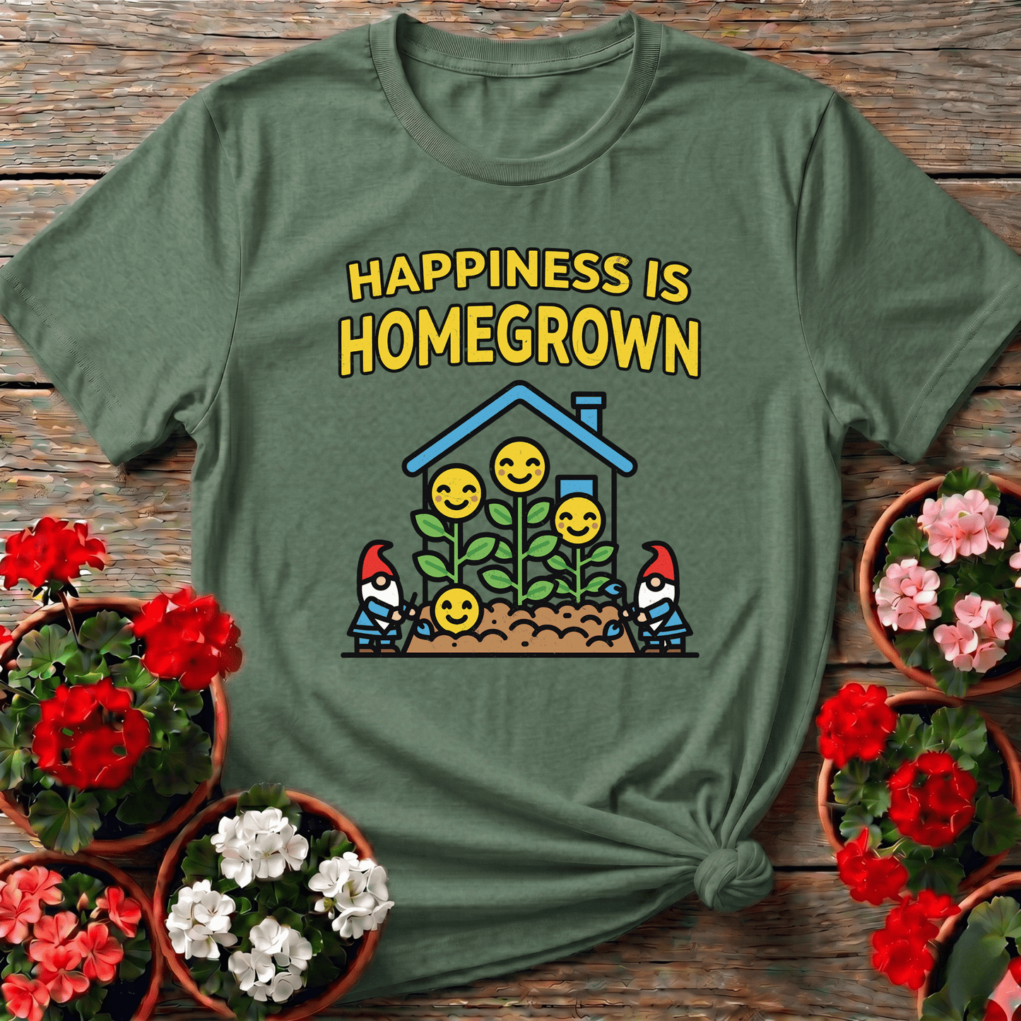 Happiness Is Homegrown Gardening Gnome T-Shirt - GardeningTshirts