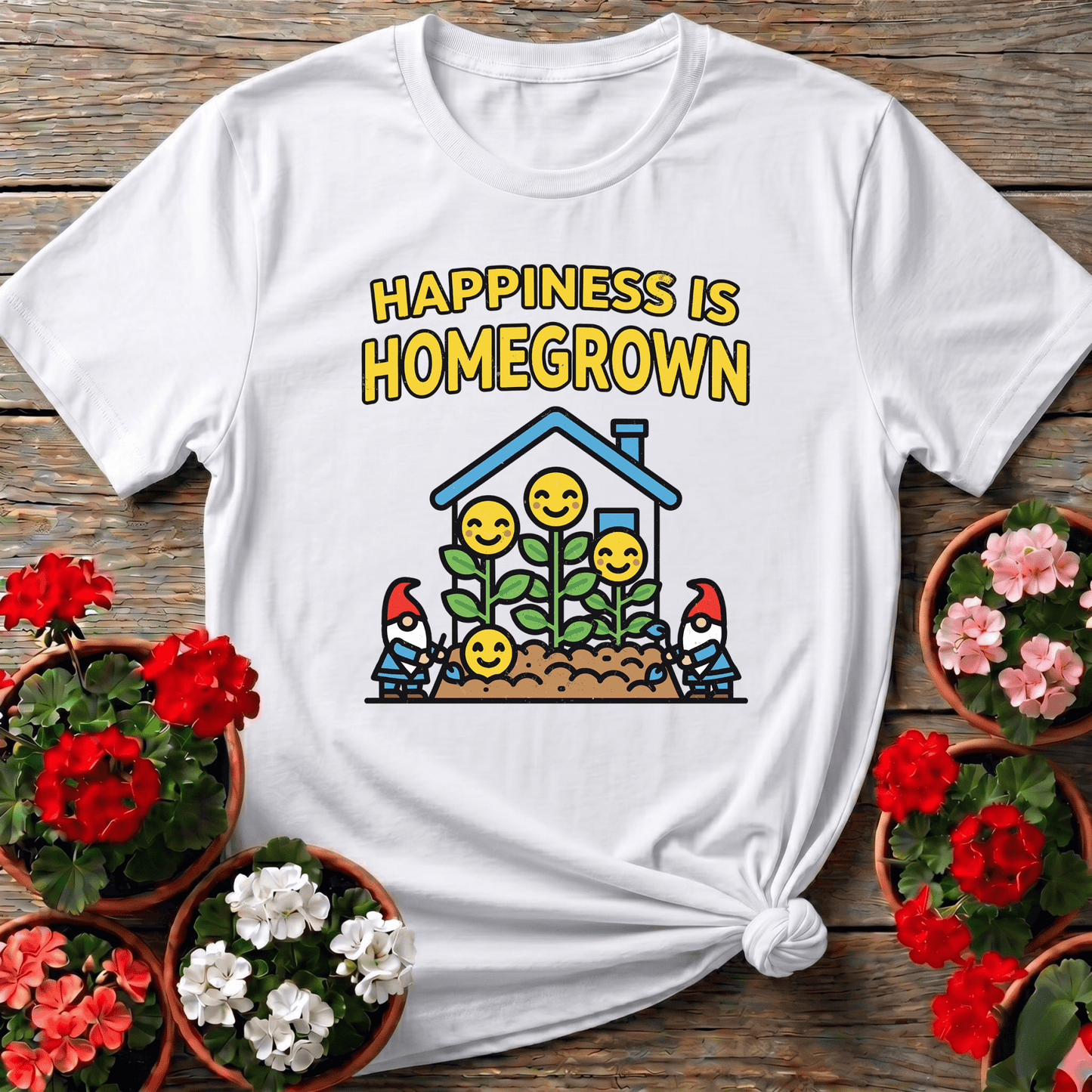 Happiness Is Homegrown Gardening Gnome T-Shirt - GardeningTshirts