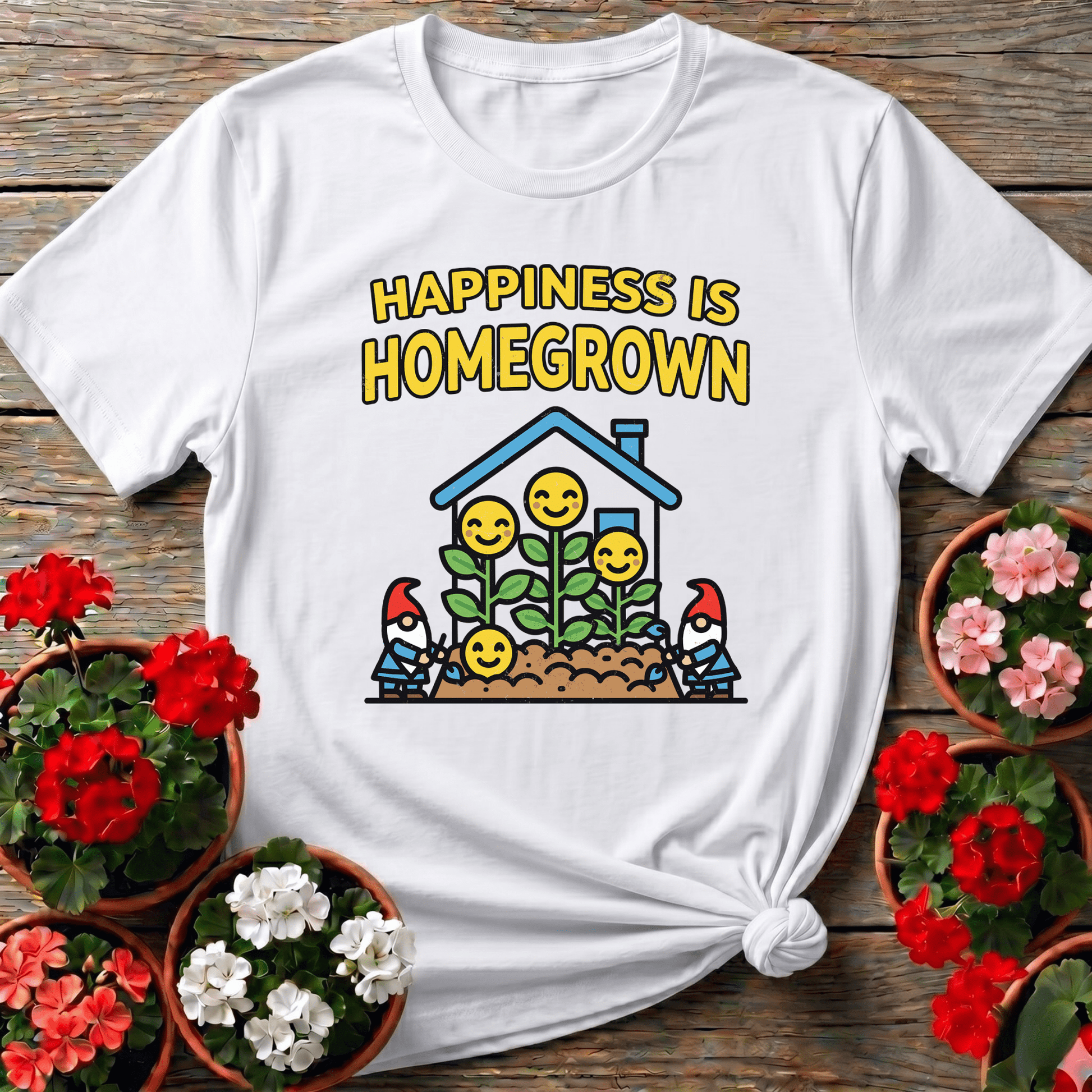 Happiness Is Homegrown Gardening Gnome T-Shirt - GardeningTshirts
