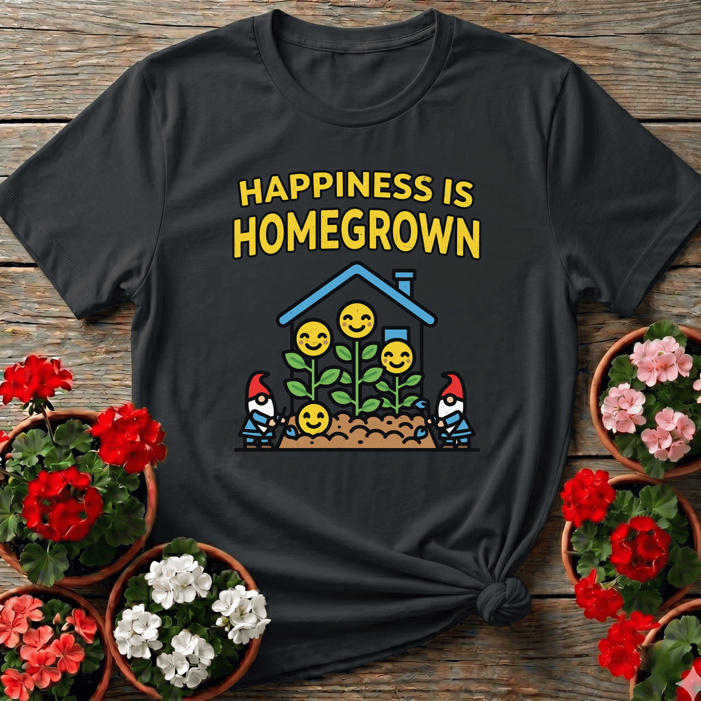 Happiness Is Homegrown Gardening Gnome T-Shirt - GardeningTshirts
