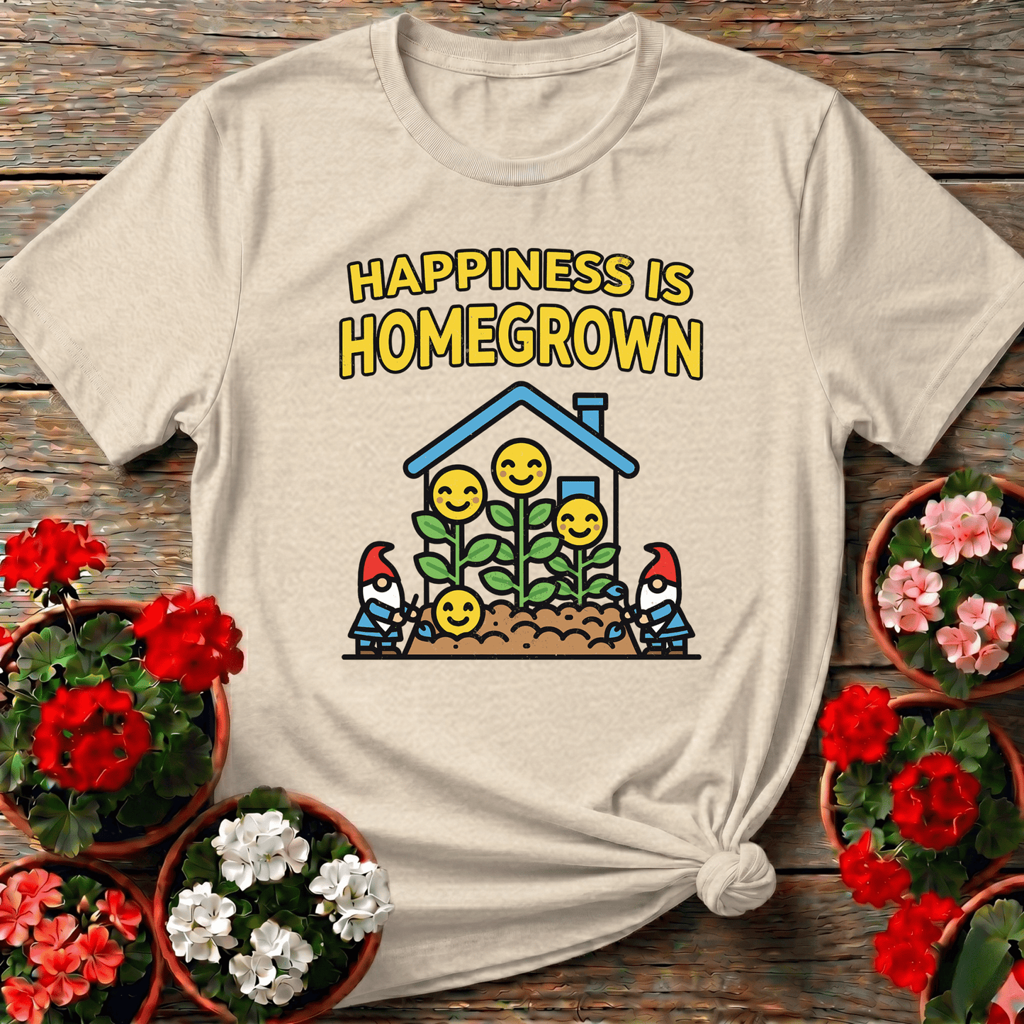 Happiness Is Homegrown Gardening Gnome T-Shirt - GardeningTshirts