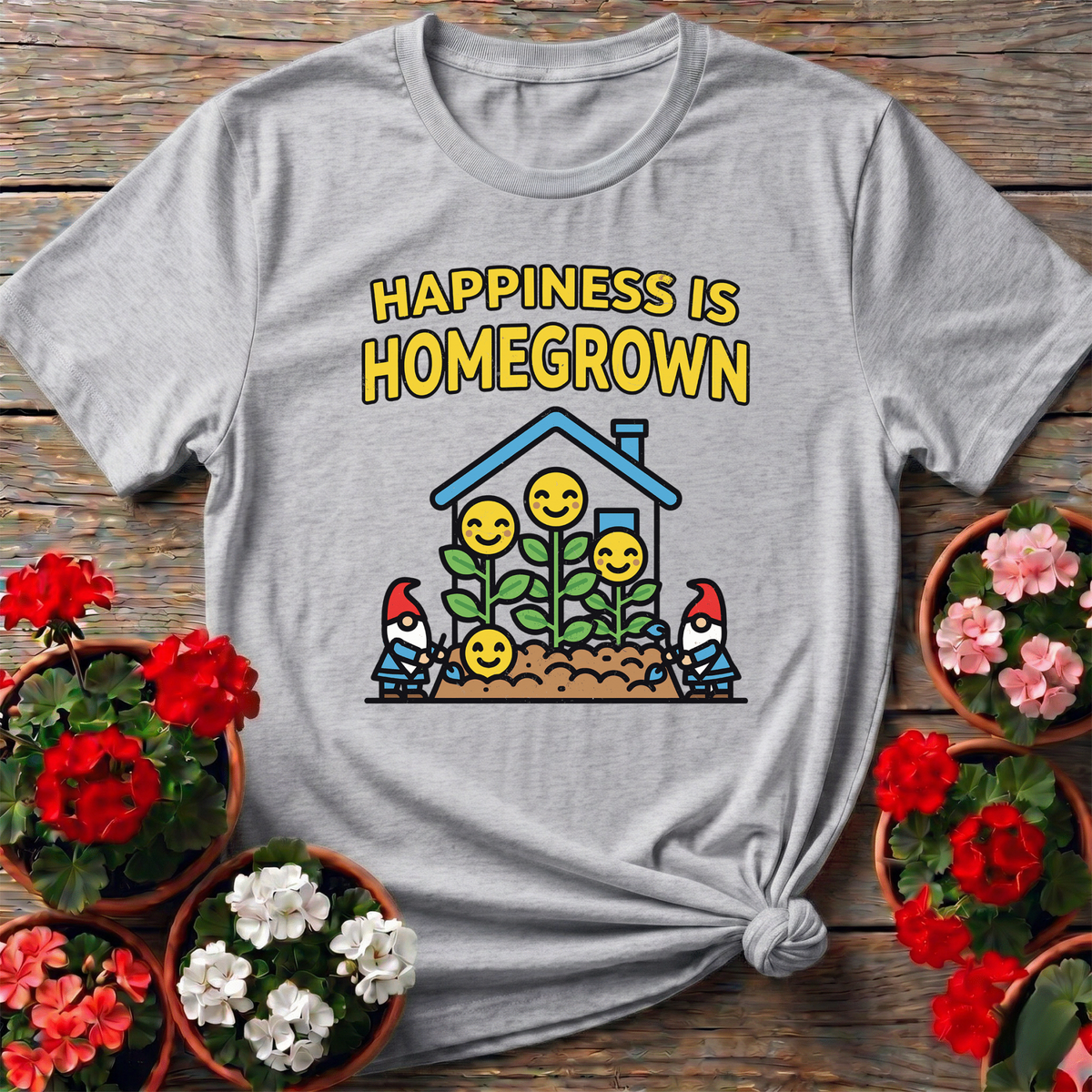 Happiness Is Homegrown Gardening Gnome T-Shirt - GardeningTshirts