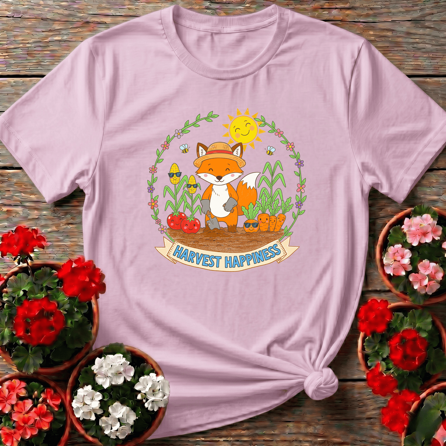 Harvest Happiness Cute Fox Gardener Tee - GardeningTshirts