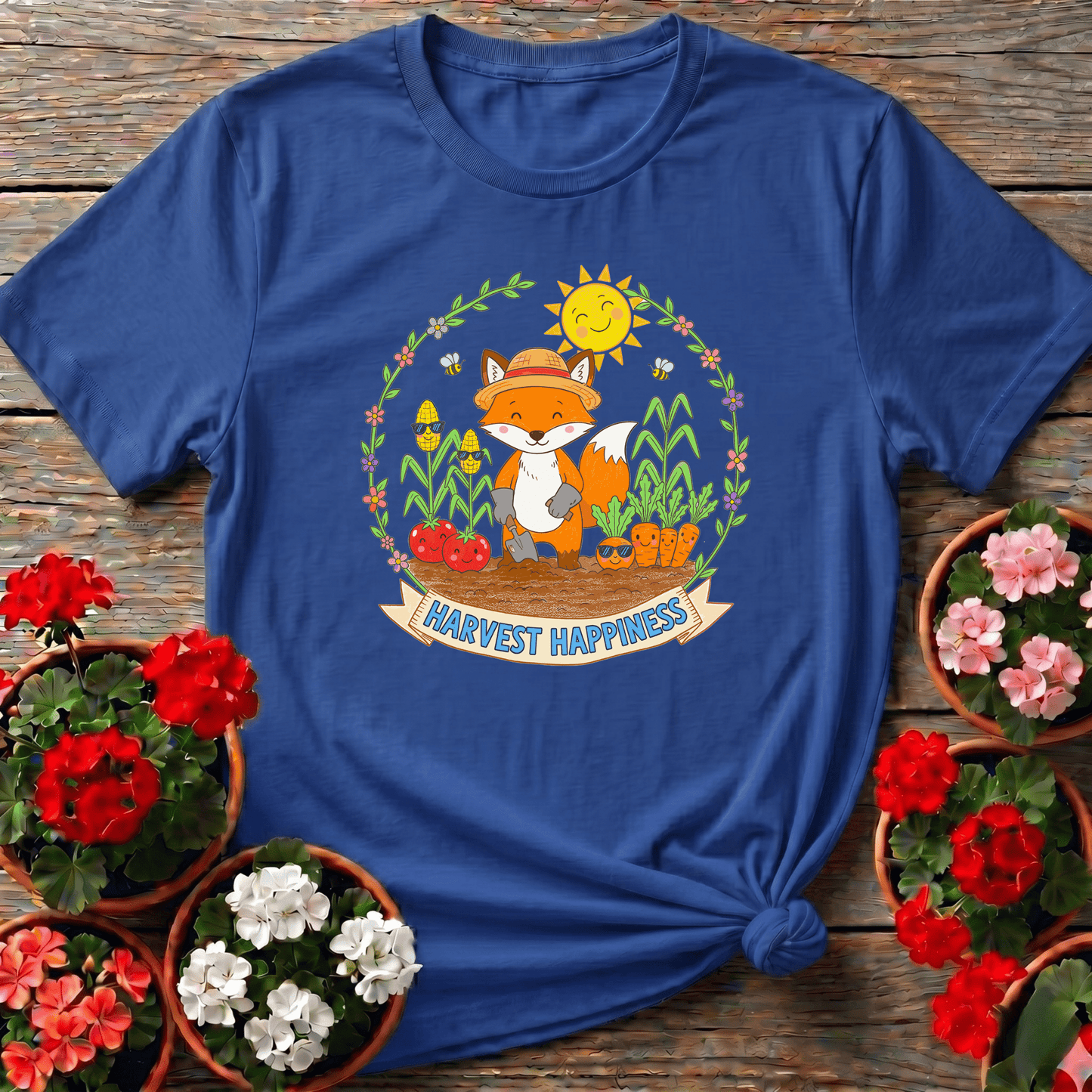 Harvest Happiness Cute Fox Gardener Tee - GardeningTshirts