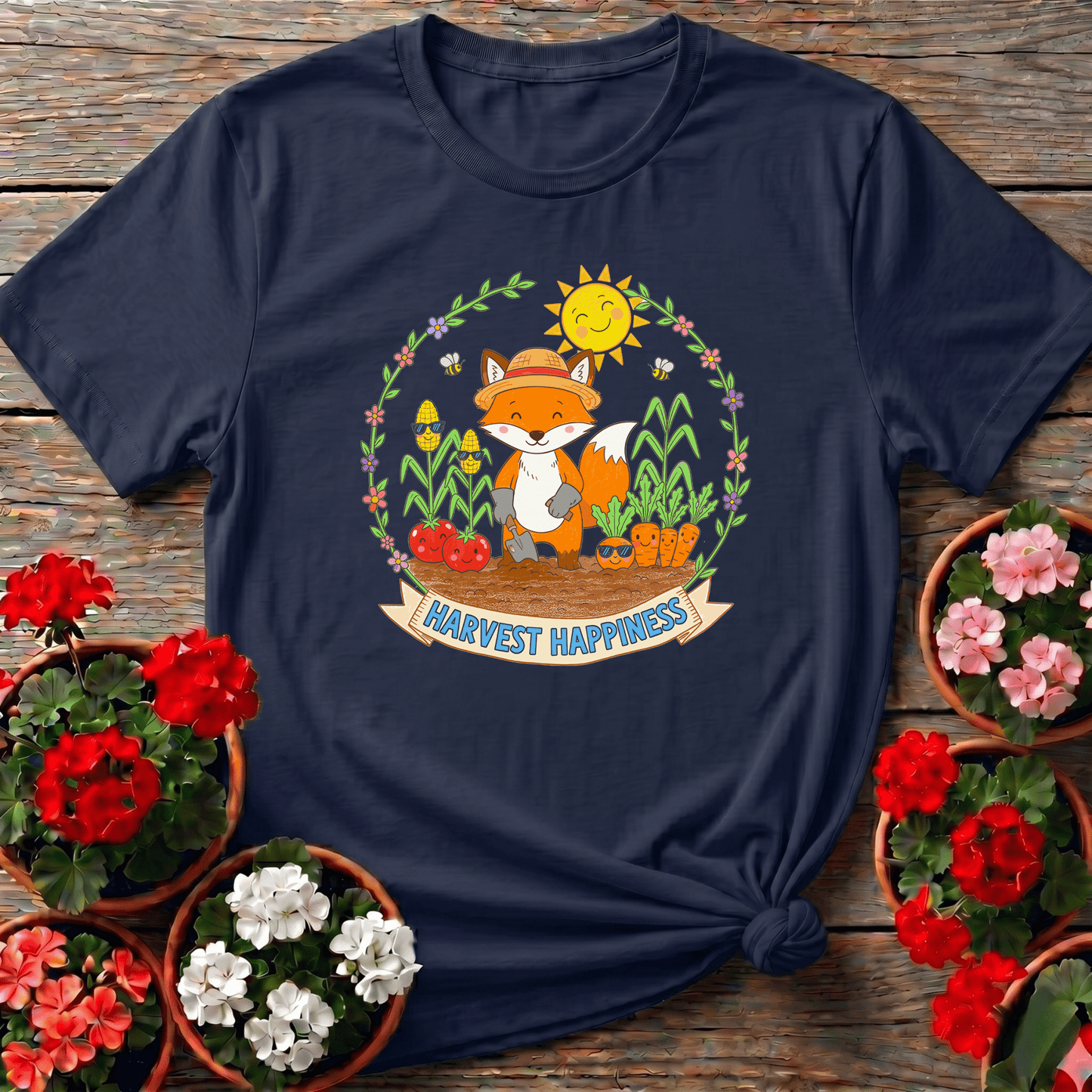 Harvest Happiness Cute Fox Gardener Tee - GardeningTshirts