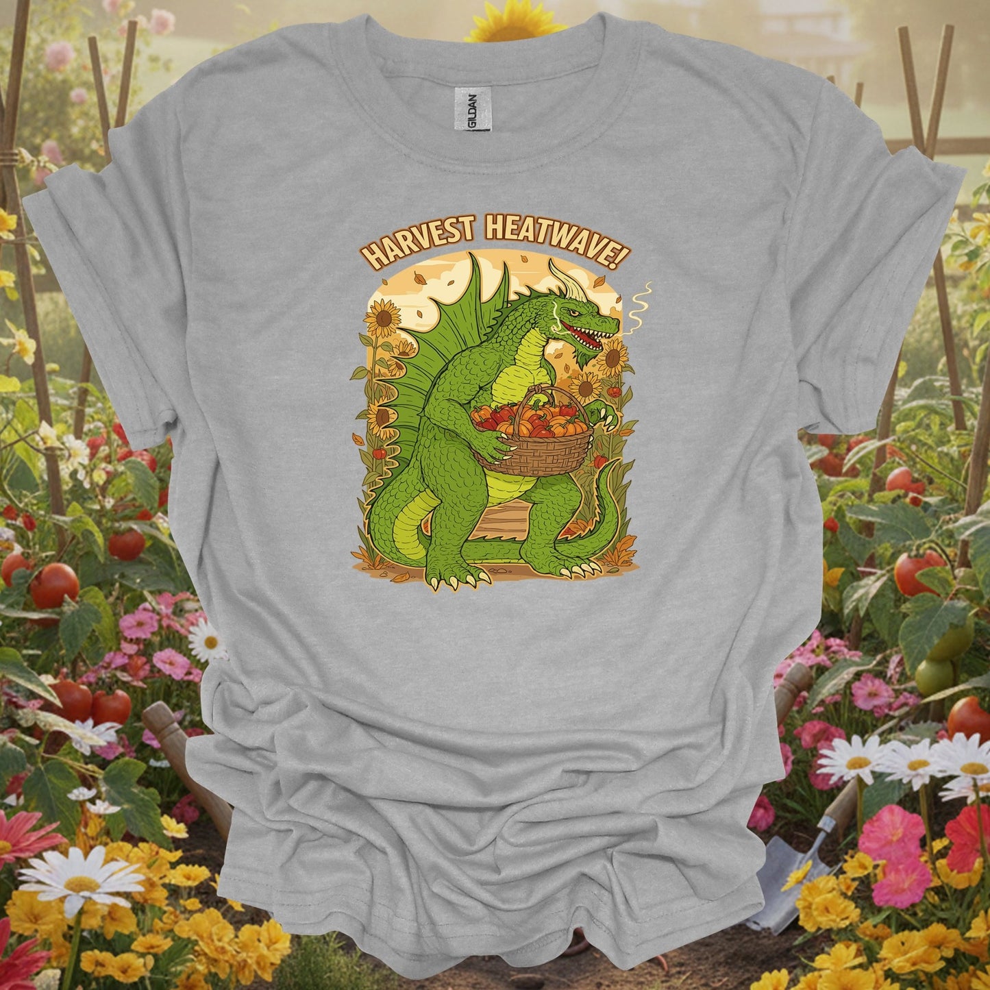 Sport Grey tshirt showing harvest heatwave dragon gardener chili pepper for backyard growers
