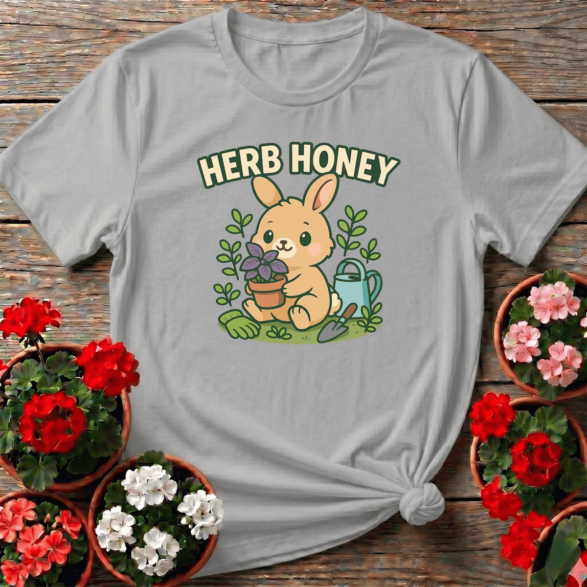 Herb Honey Cute Kawaii Bunny Gardener Tee - GardeningTshirts